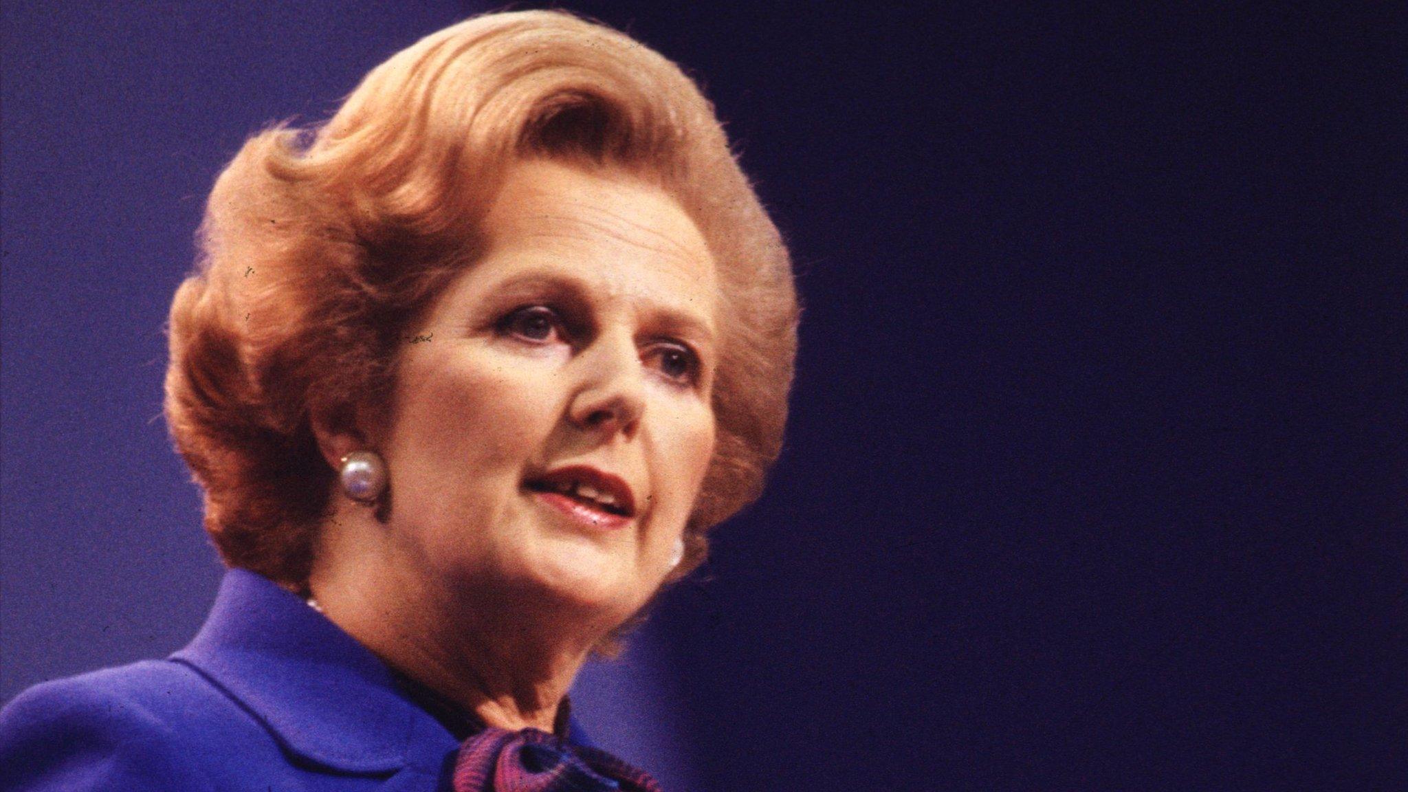 Margaret Thatcher gives a speech at her party conference in Brighton