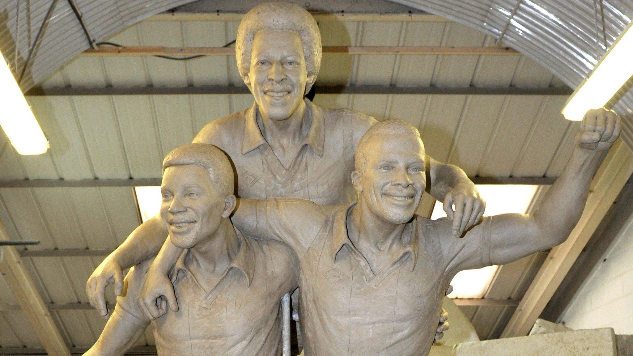 Clay model of statue of Laurie Cunningham, Brendon Batson and Cyrille Regis