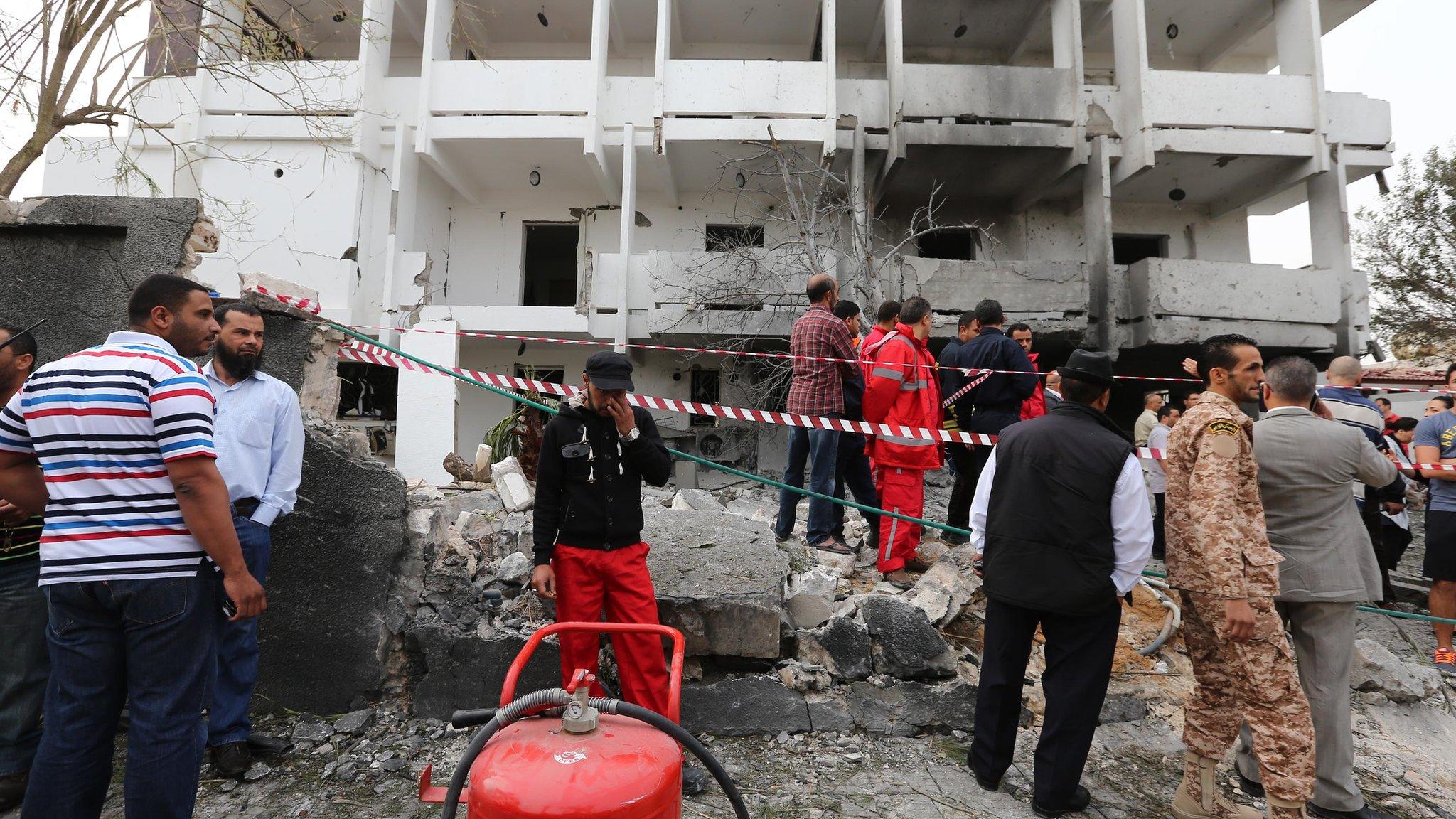 Scene of blast outside the French embassy in Tripoli, Libya, on 23 April 2013