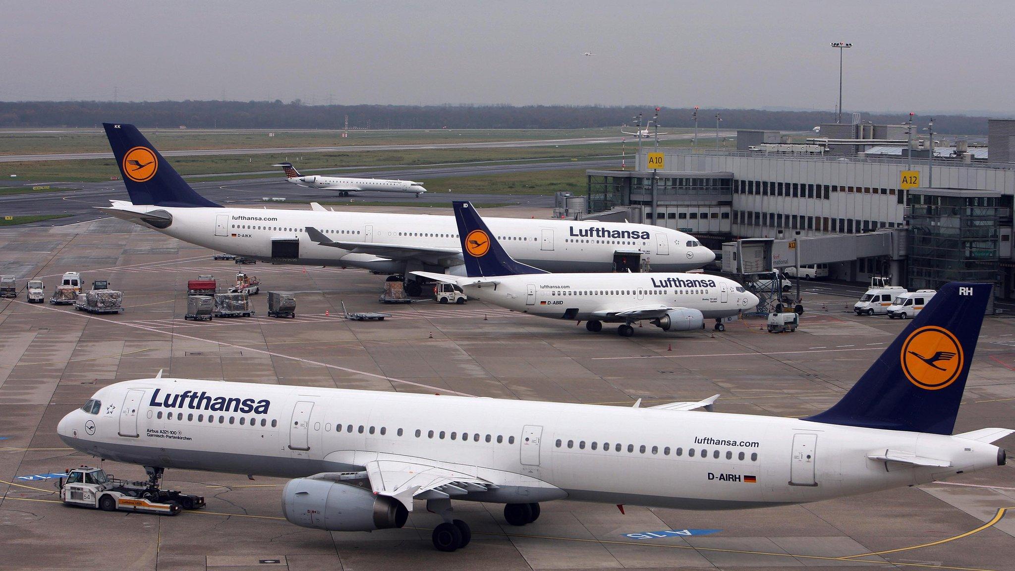 Lufthansa planes at Dusseldorf airport, Germany