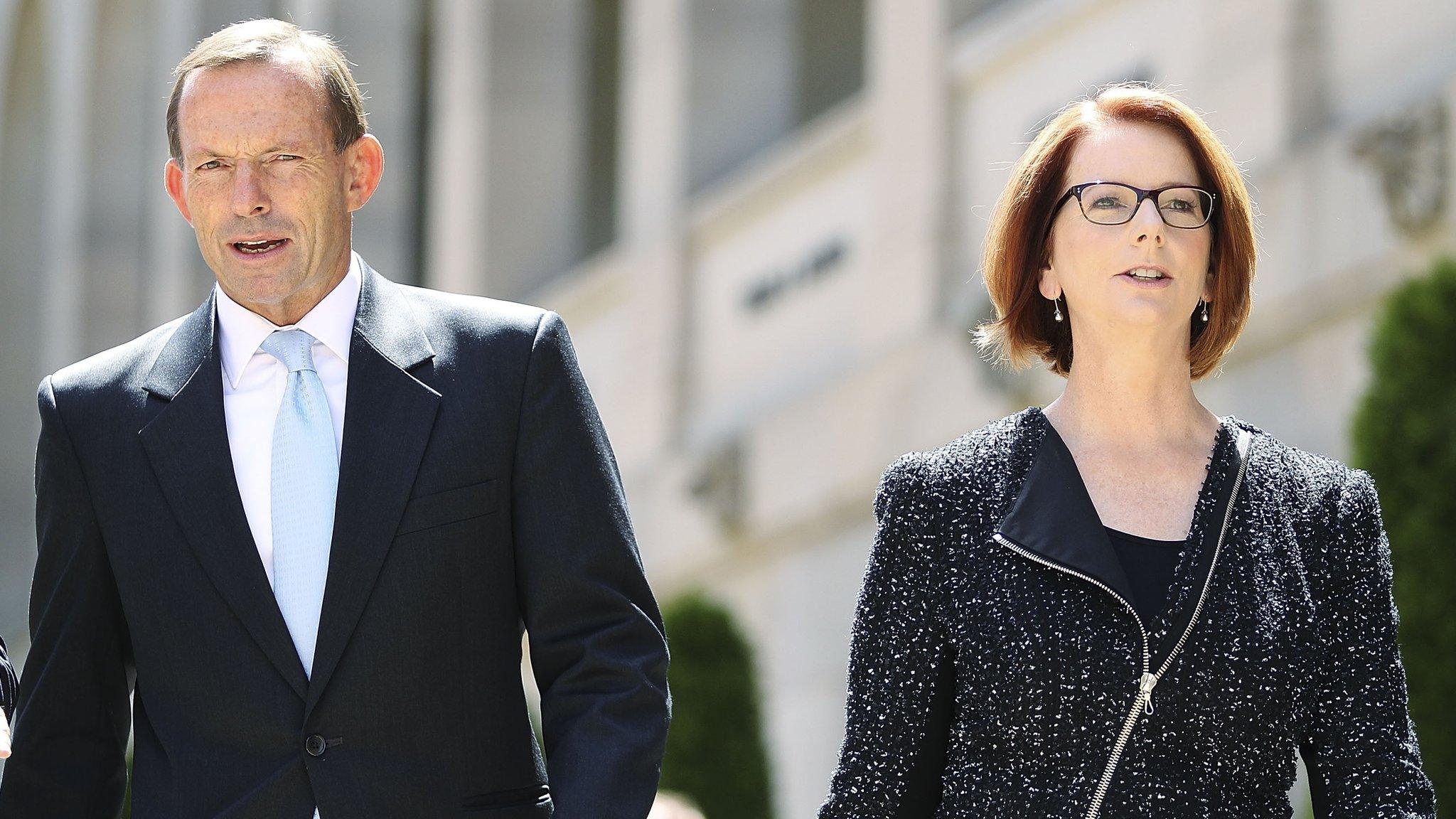 Tony Abbott and Julia Gillard, pictured on 5 February 2013