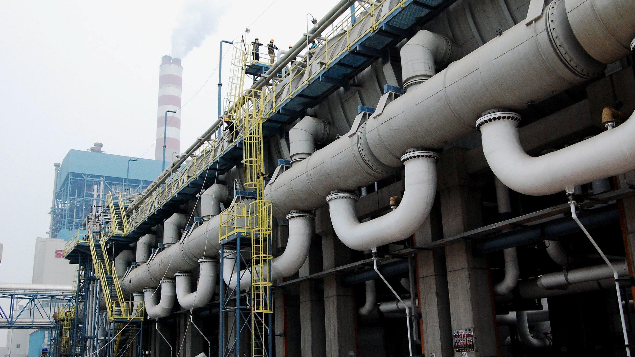 Workers resting at the plant used for desalination