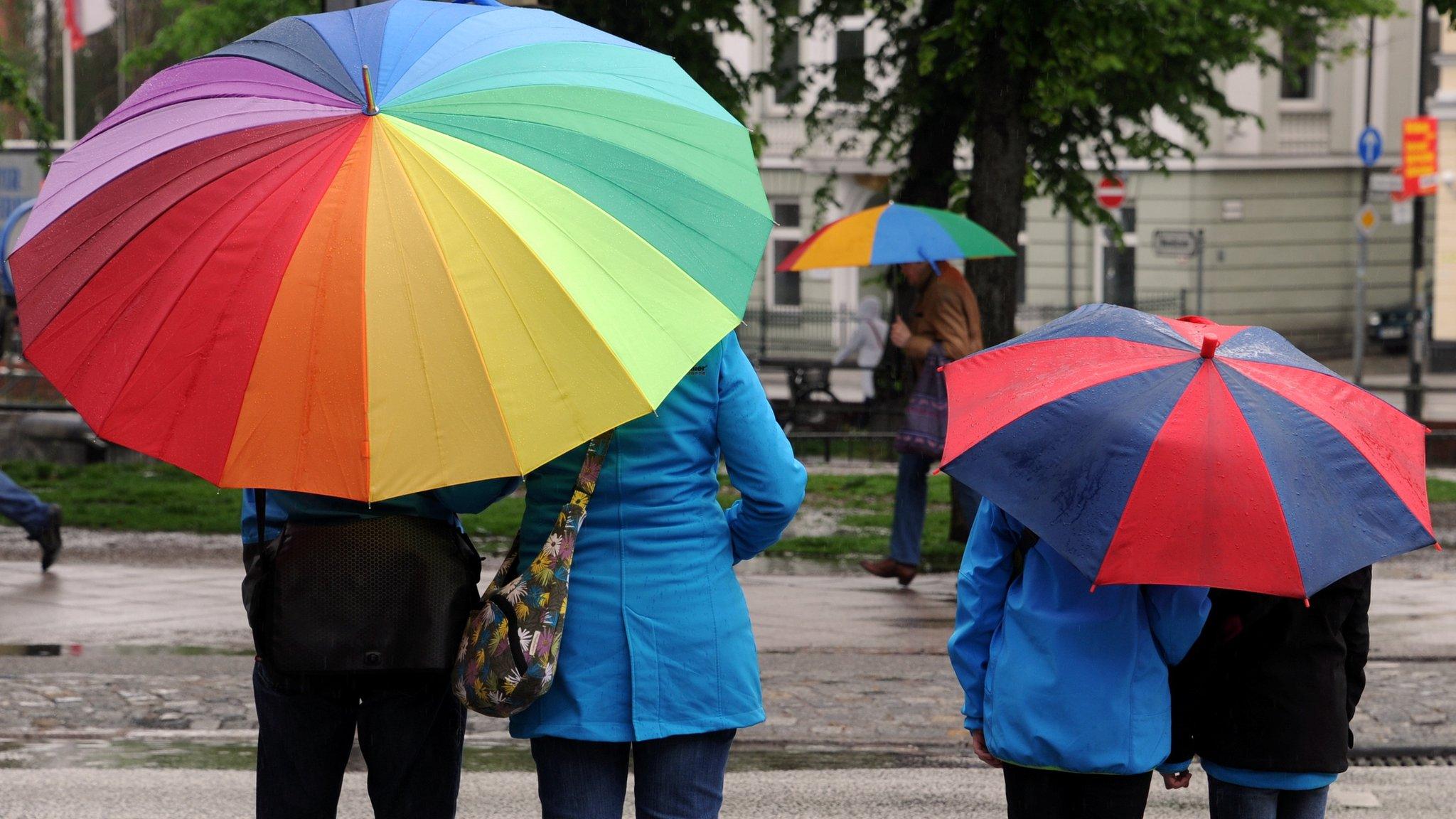 Umbrellas in the rain