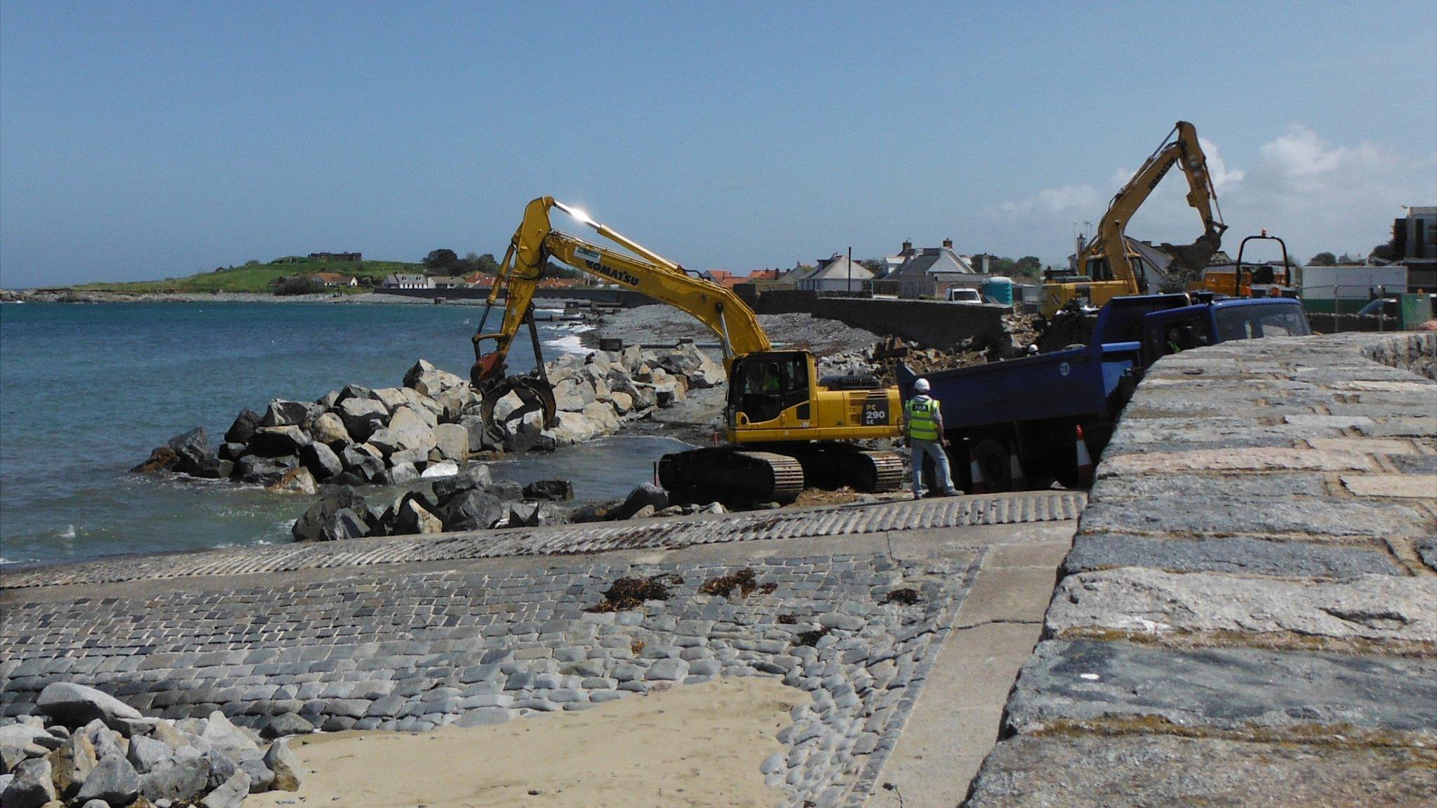 Repairs being carried out on Perelle sea wall