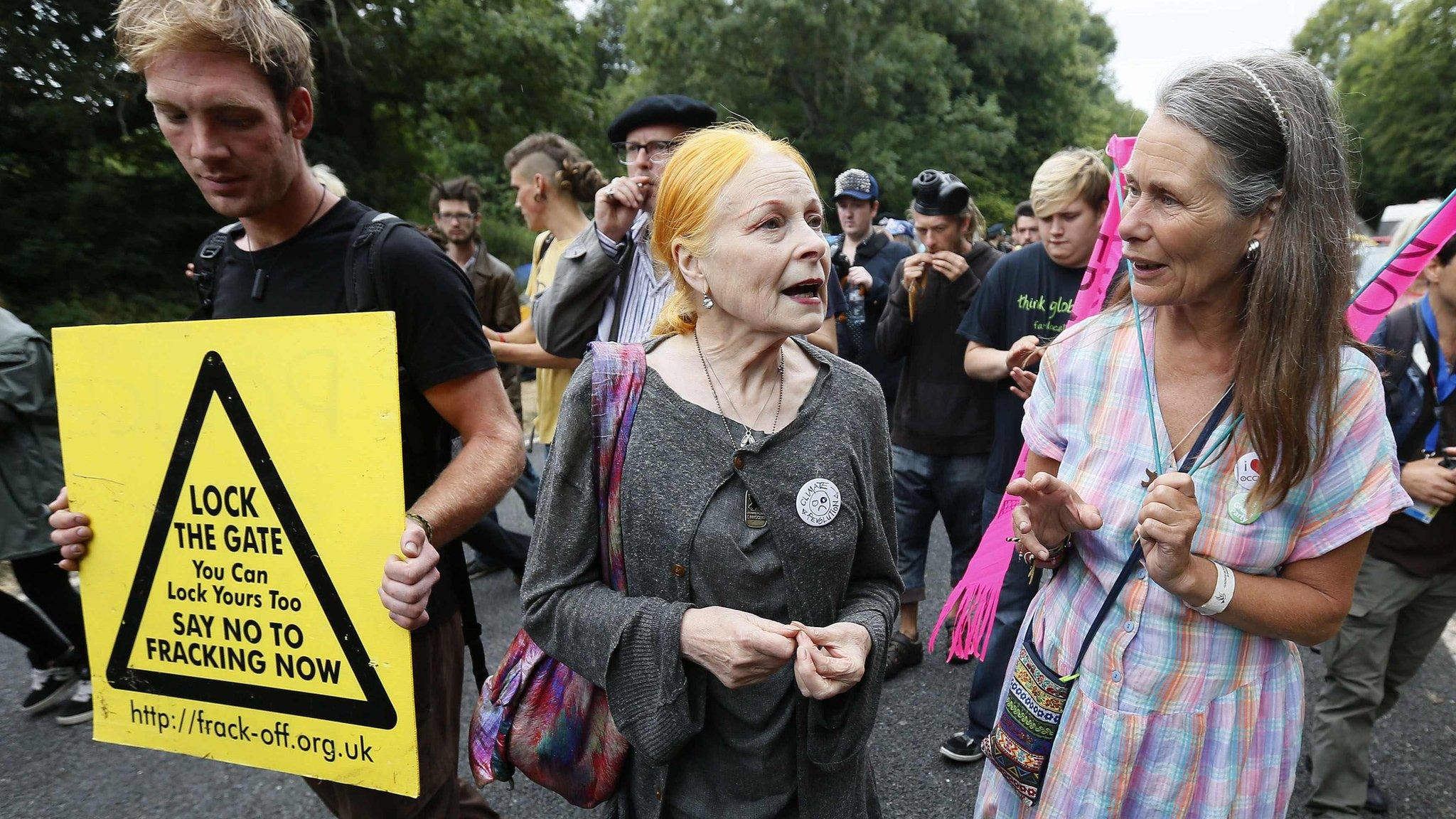 Fashion designer Vivienne Westwood with campaigners in Balcombe