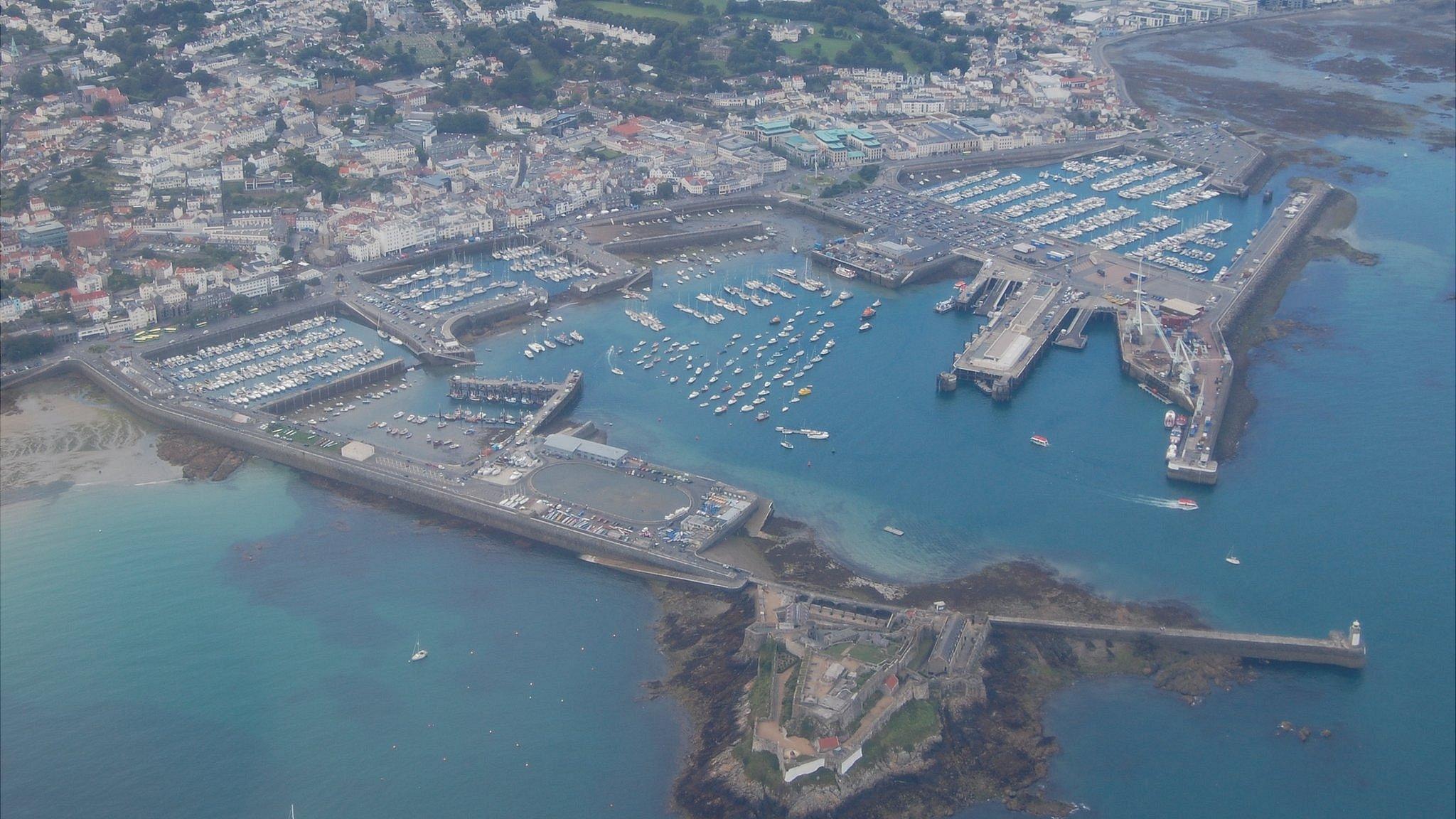 Guernsey's St Peter Port Harbour seen from the air