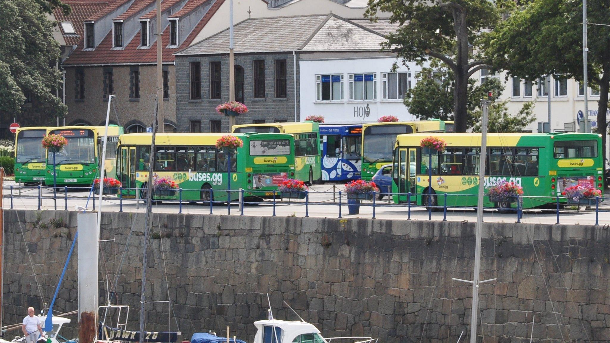 Buses at the terminus in St Peter Port, Guernsey