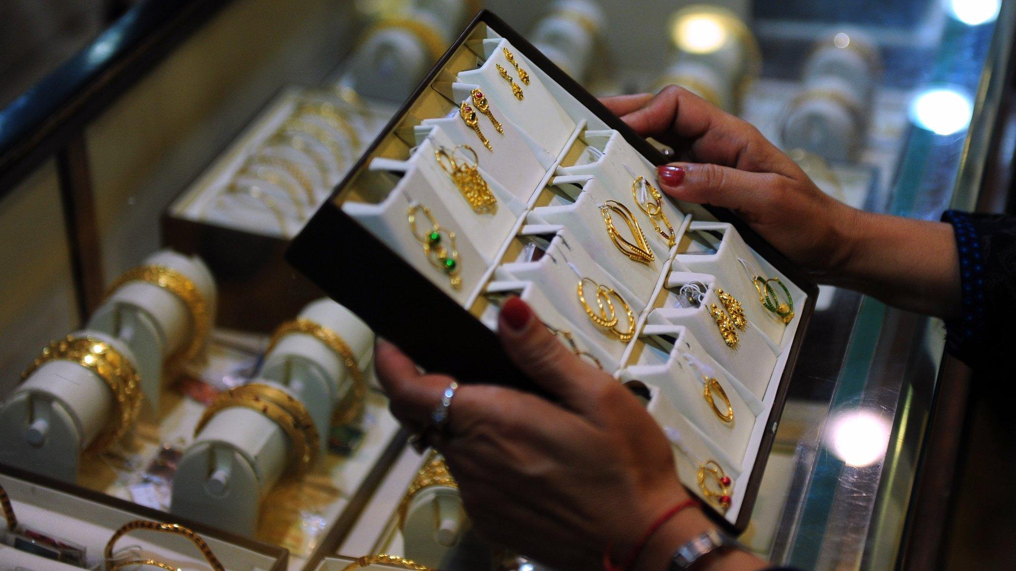 Gold jewellery on display