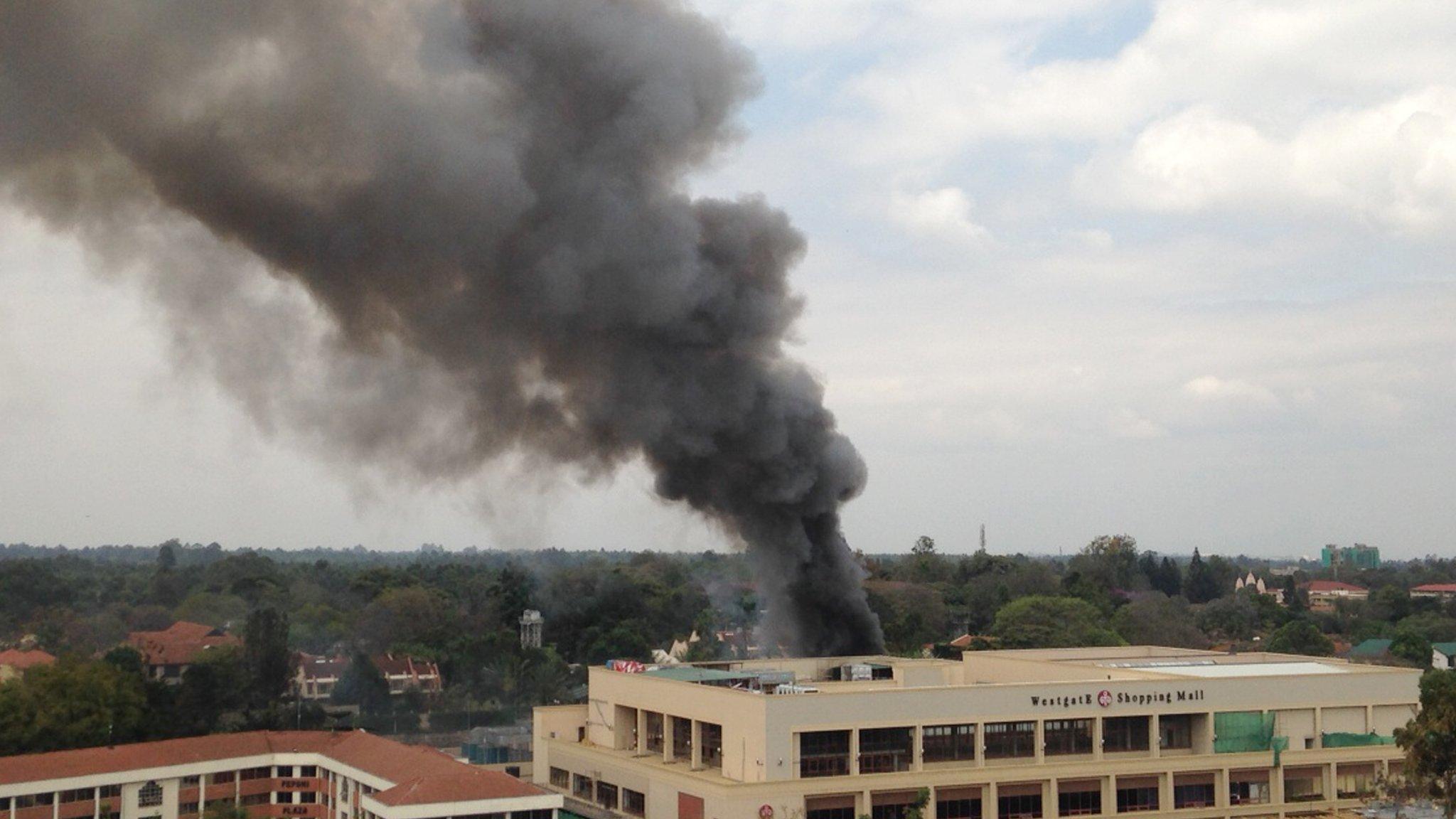 Smoke rises from the Westgate shopping centre in Nairobi.