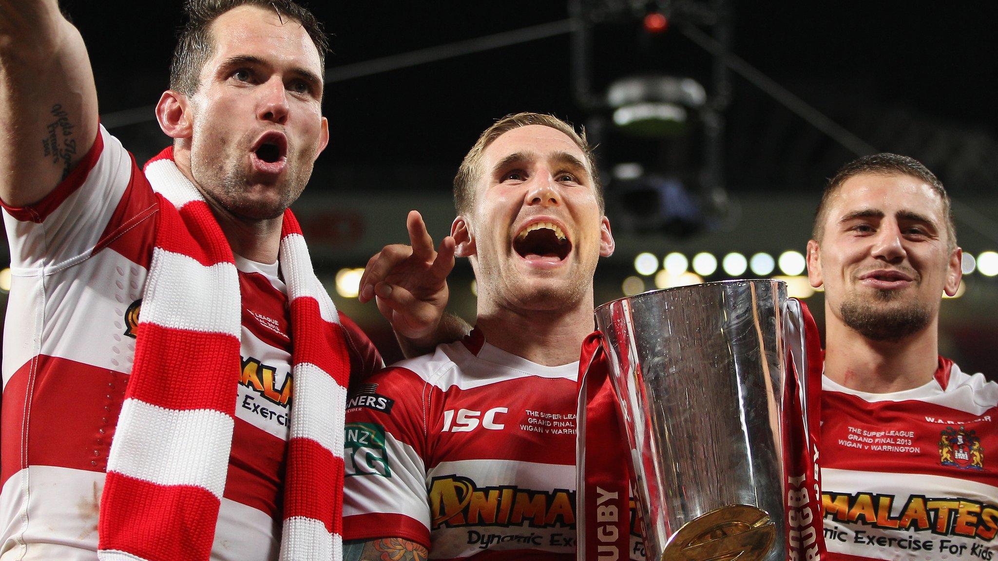 Wigan's Sam Tomkins, Pat Richards and Michael McIlorum celebrate