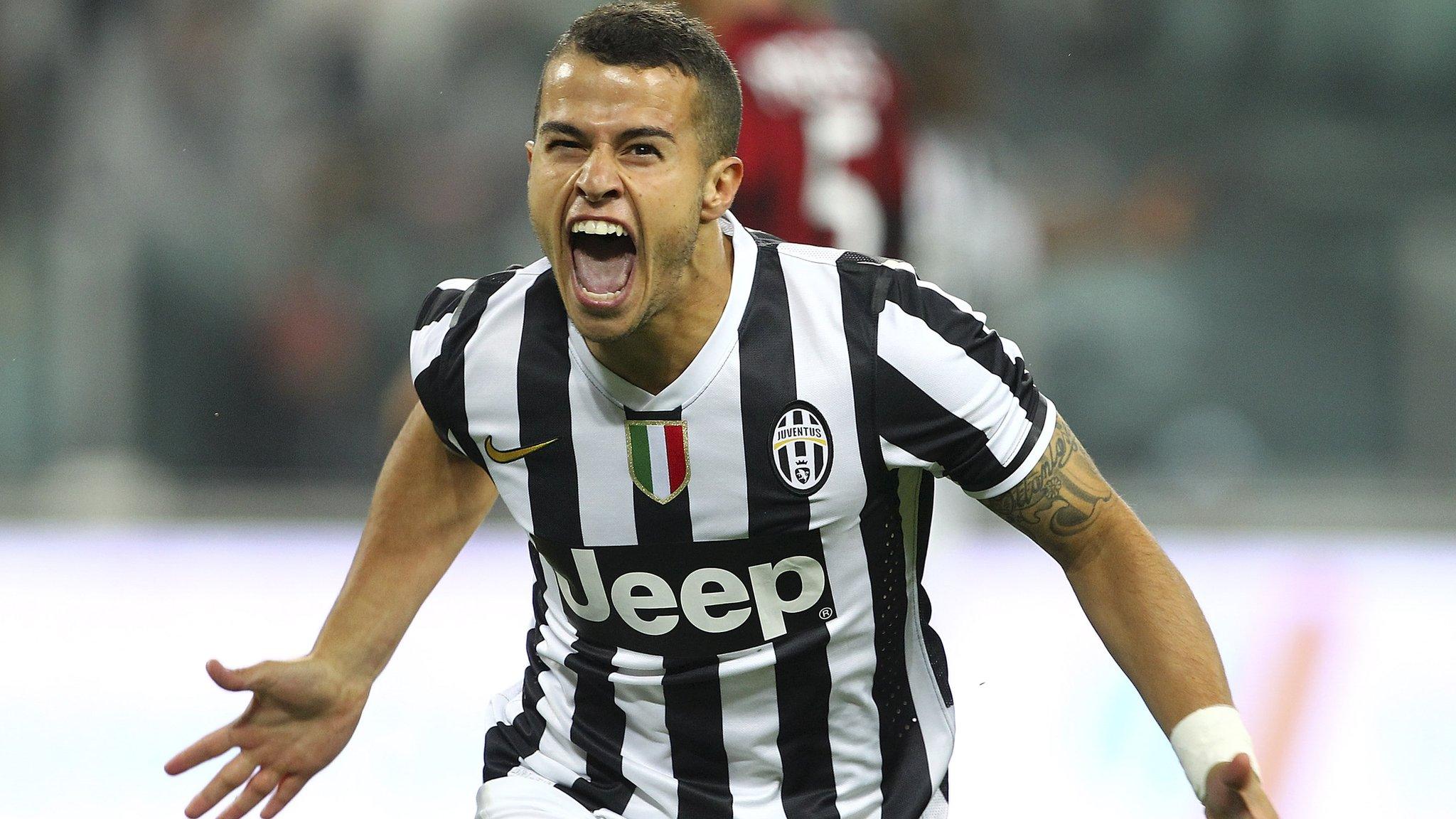 Juventus player Sebastian Giovinco celebrates after scoring their second goal during the Serie A match against AC Milan.