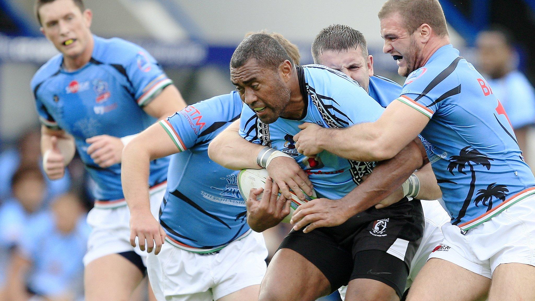 Fiji captain Petero Civoniceva in action against Rochdale Hornets in a Rugby League World Cup warm-up match