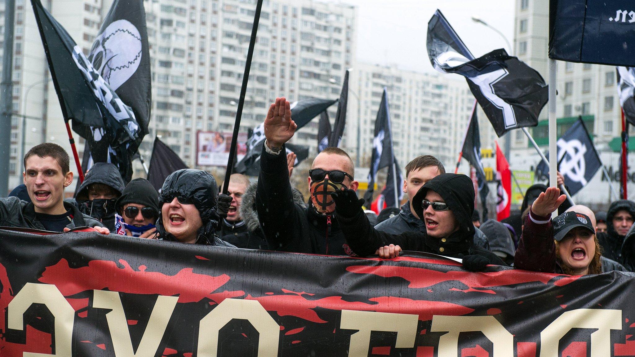 A group of ultra-nationalists on the outskirts of Moscow on November 4 2013, National Unity Day