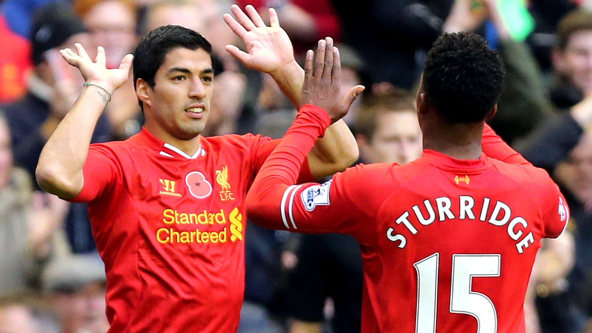 Luis Suarez and Daniel Sturridge of Liverpool