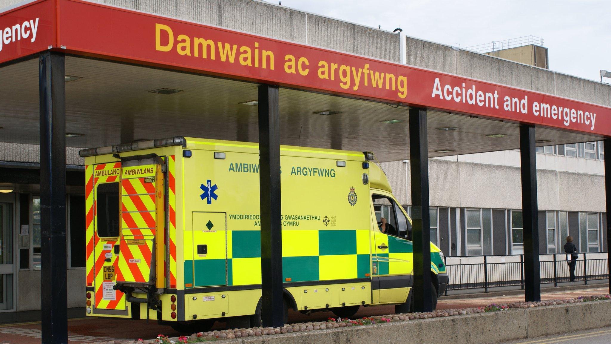 Glan Clwyd Hospital A&E with ambulance outside