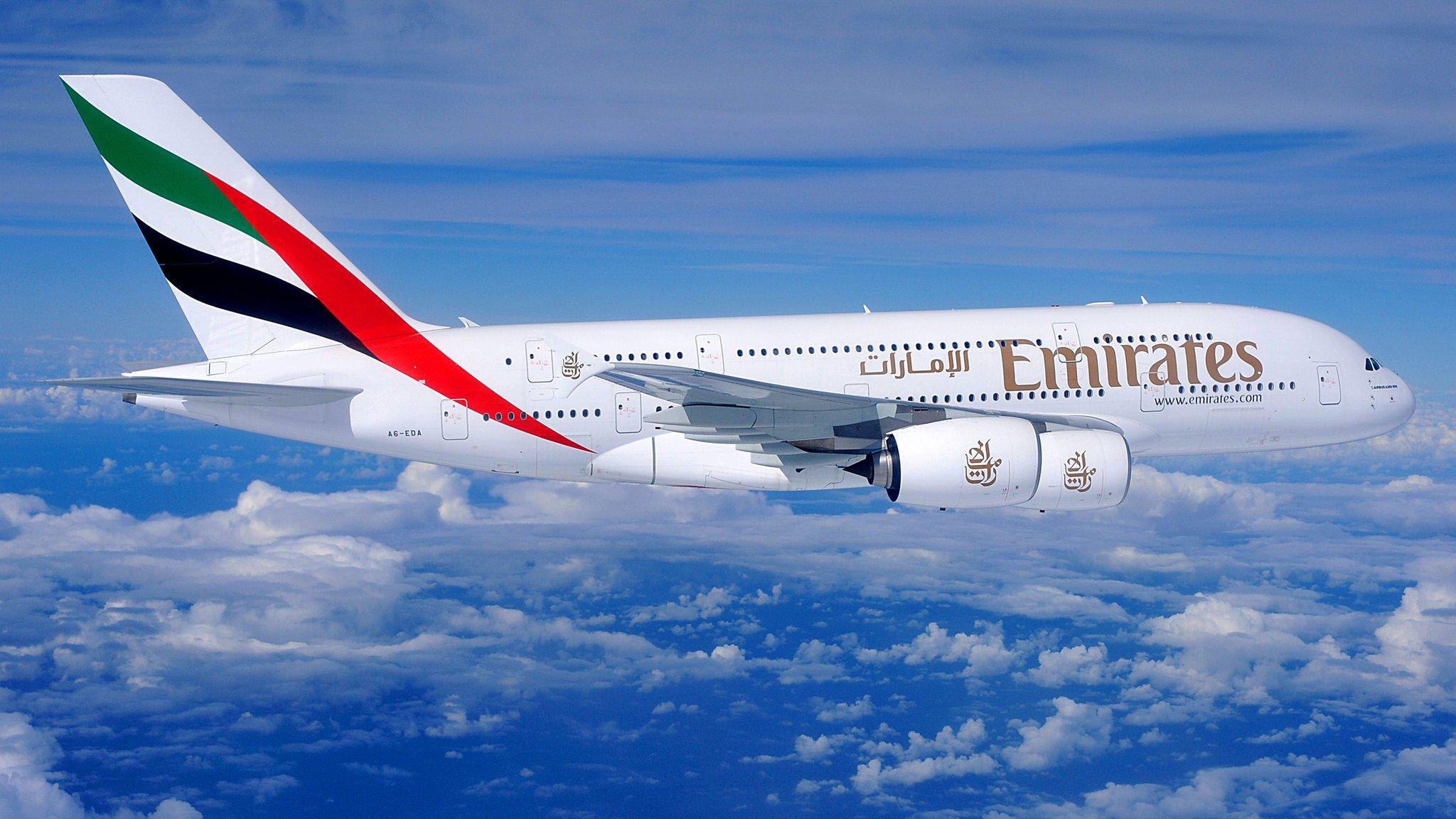 Emirates Airbus A380 in flight