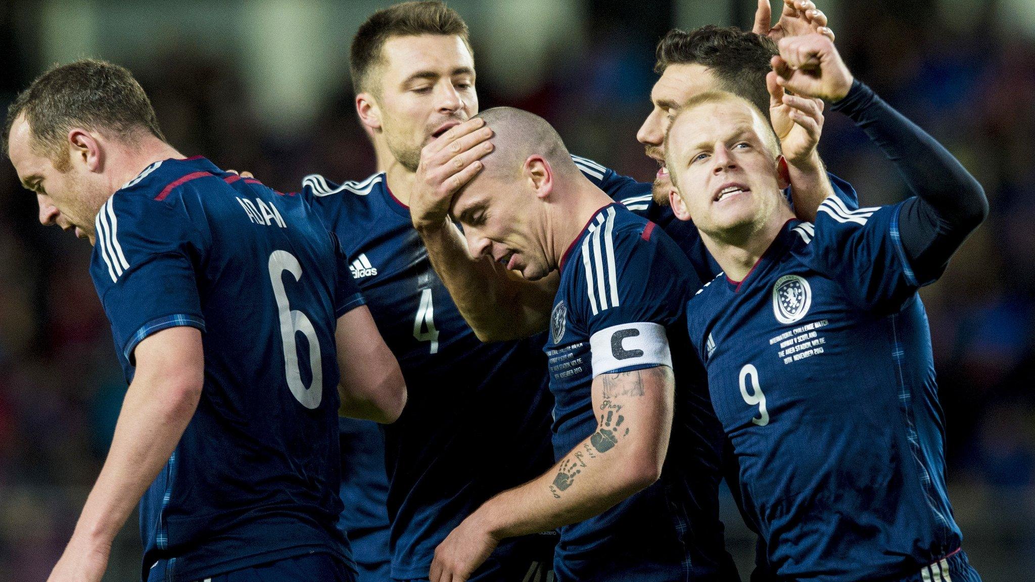 Scotland players celebrate Scott Brown's goal against Norway