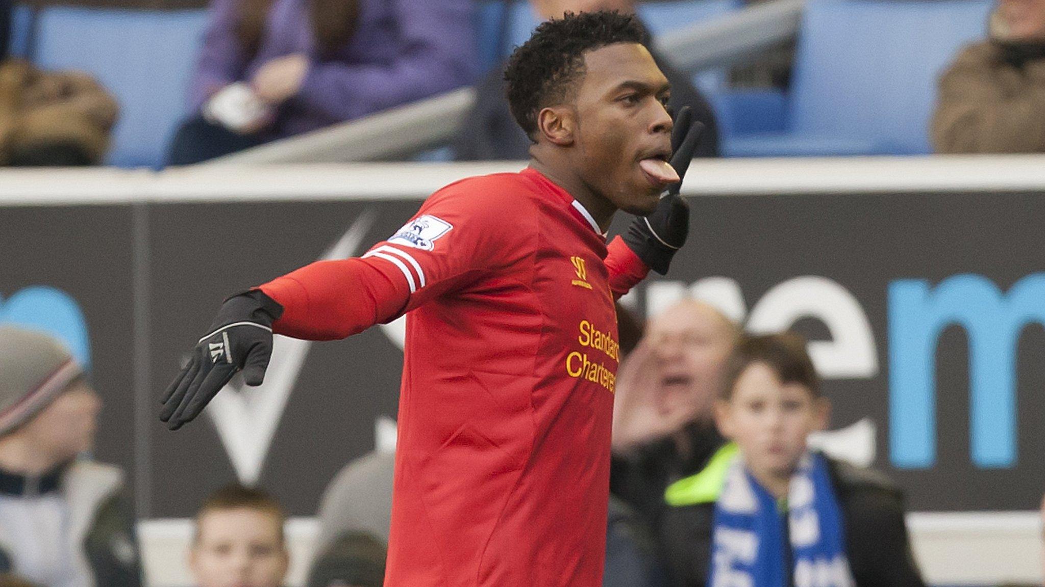 Liverpool striker Daniel Sturridge celebrates his equaliser at Everton