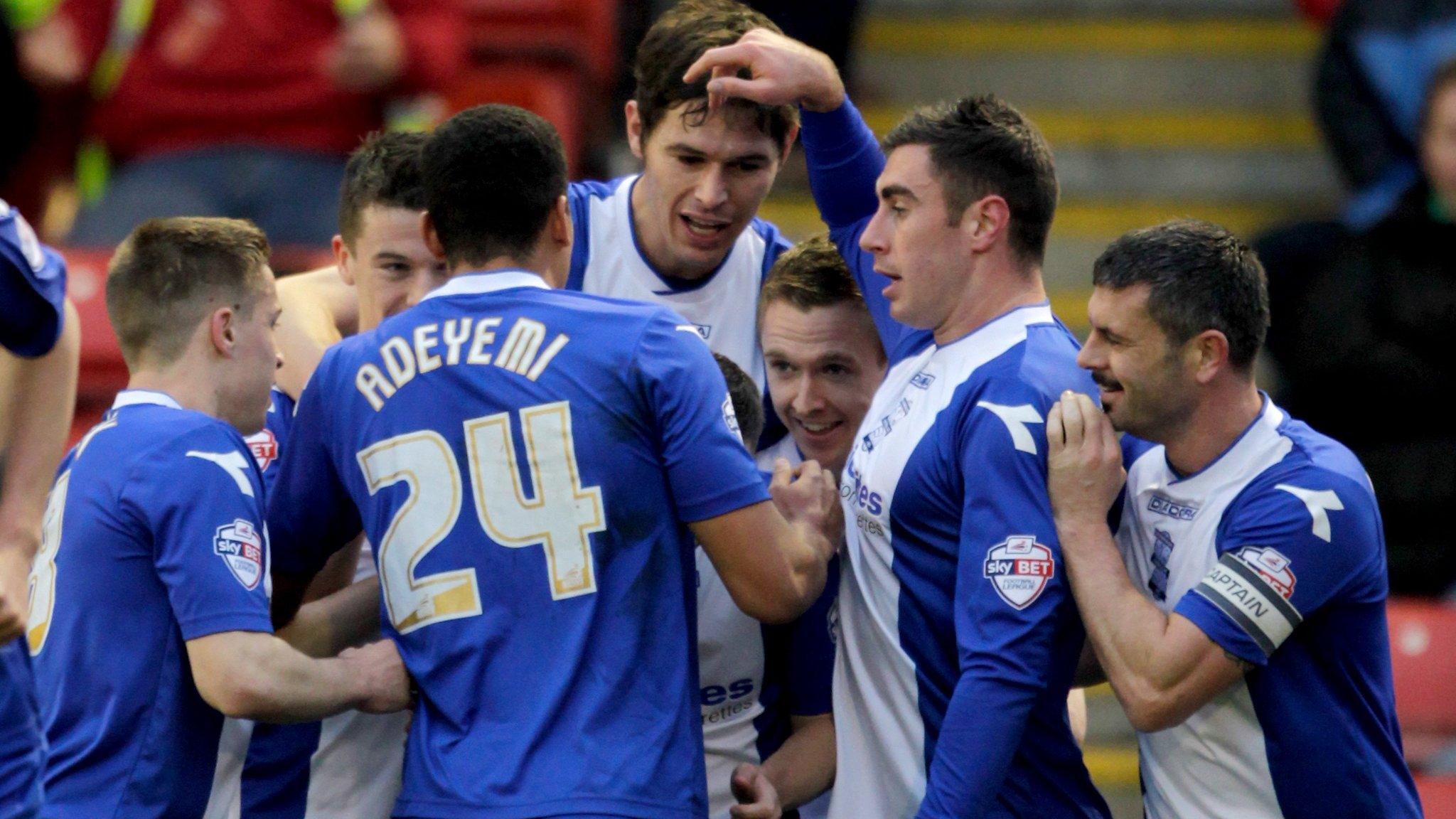 Birmingham celebrate after scoring against Barnsley