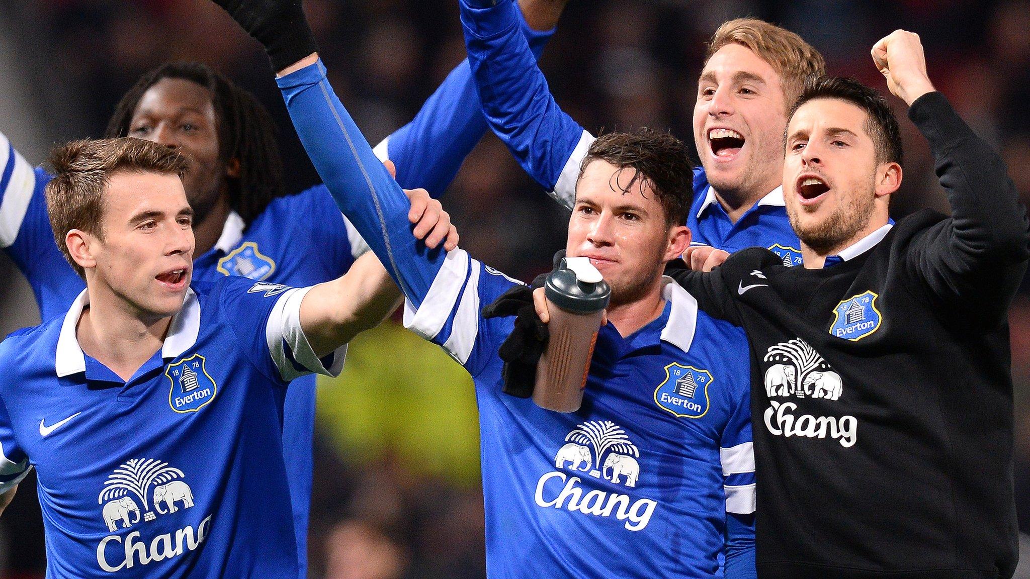 Bryan Oviedo scores against Manchester United for Everton