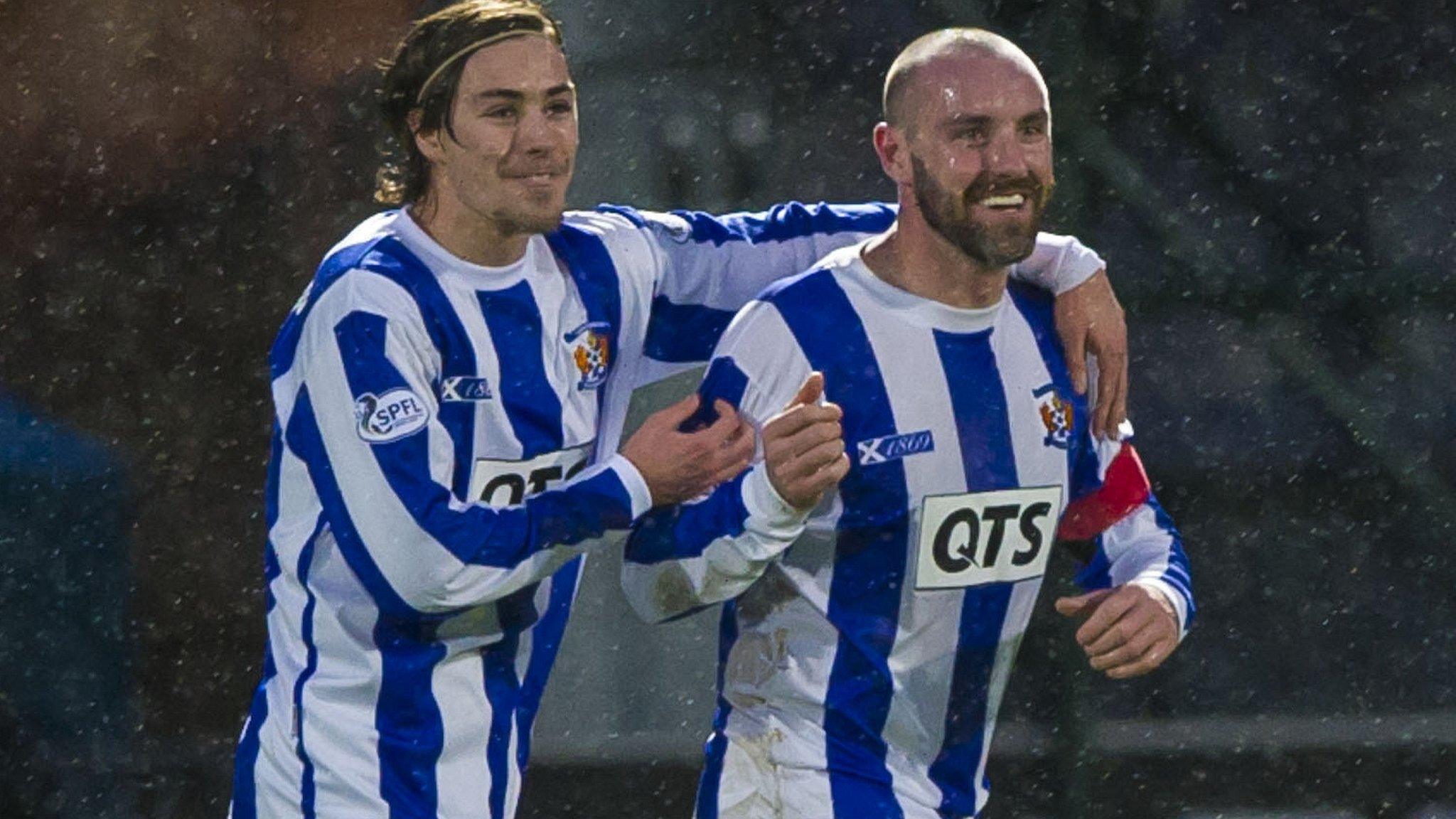 Jackson Irvine celebrates with Kris Boyd