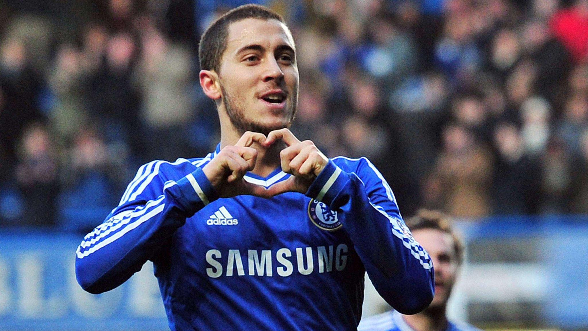 Chelsea winger Eden Hazard celebrates his goal against Swansea