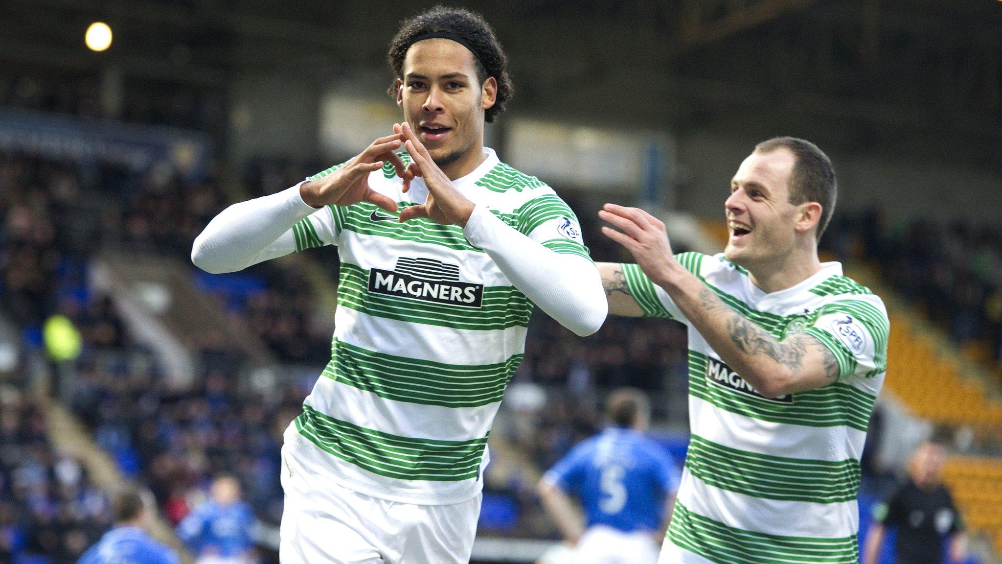 Virgil van Dijk celebrates after scoring for Celtic against St Johnstone