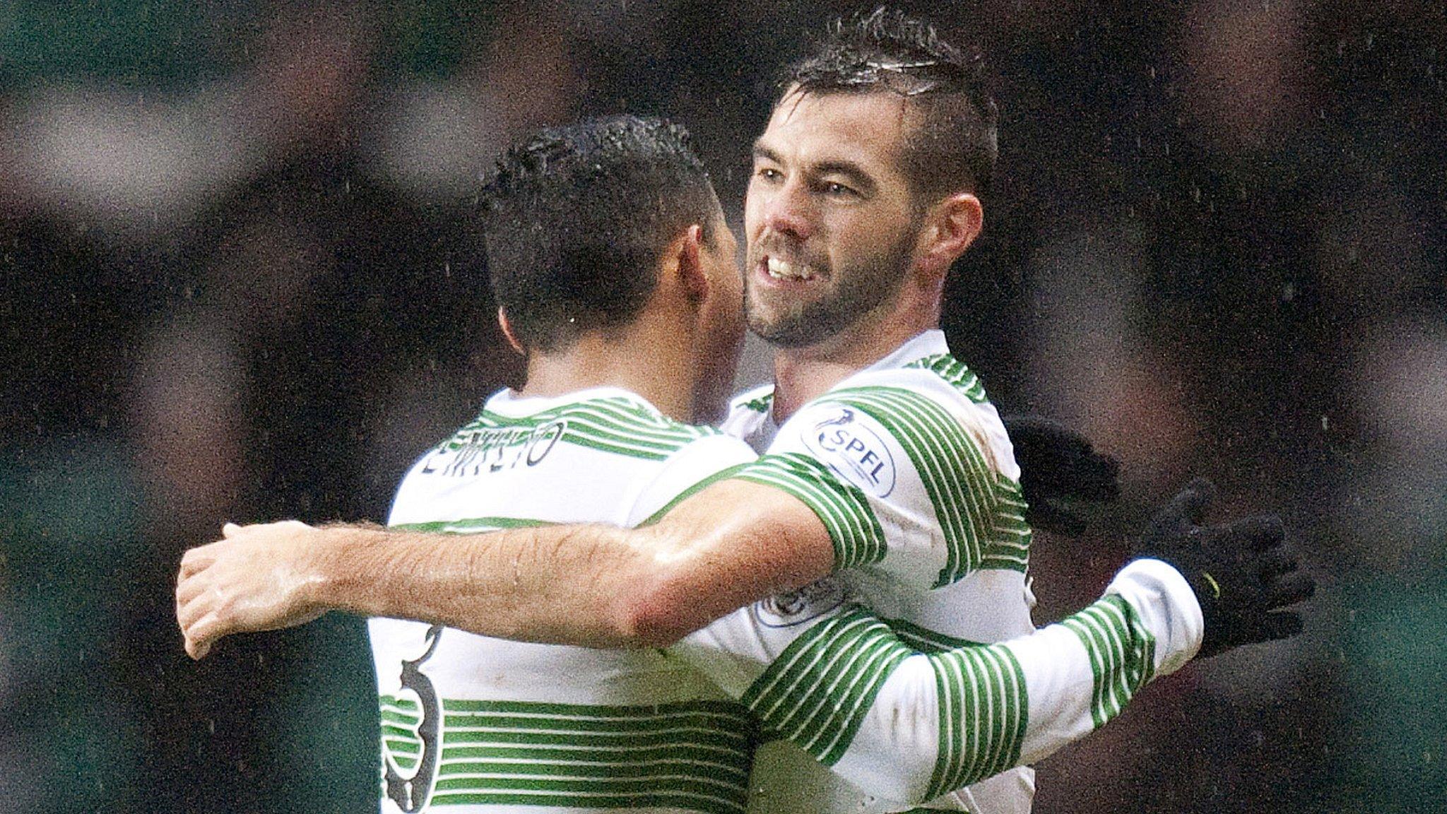 Joe Ledley celebrates after scoring for Celtic against Partick Thistle