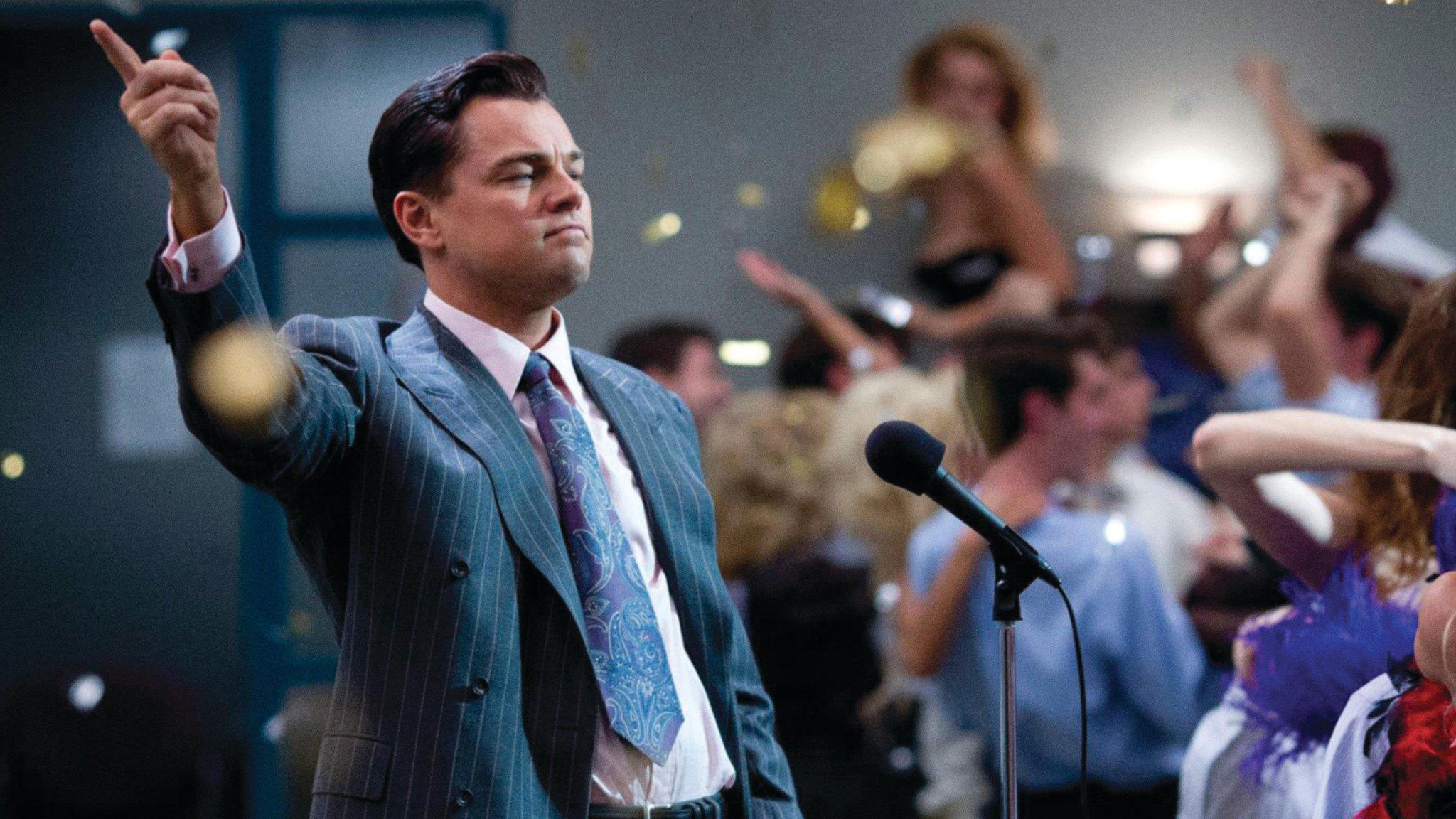 Leonardo DiCaprio as Jordan Belfort in The Wolf of Wall Street