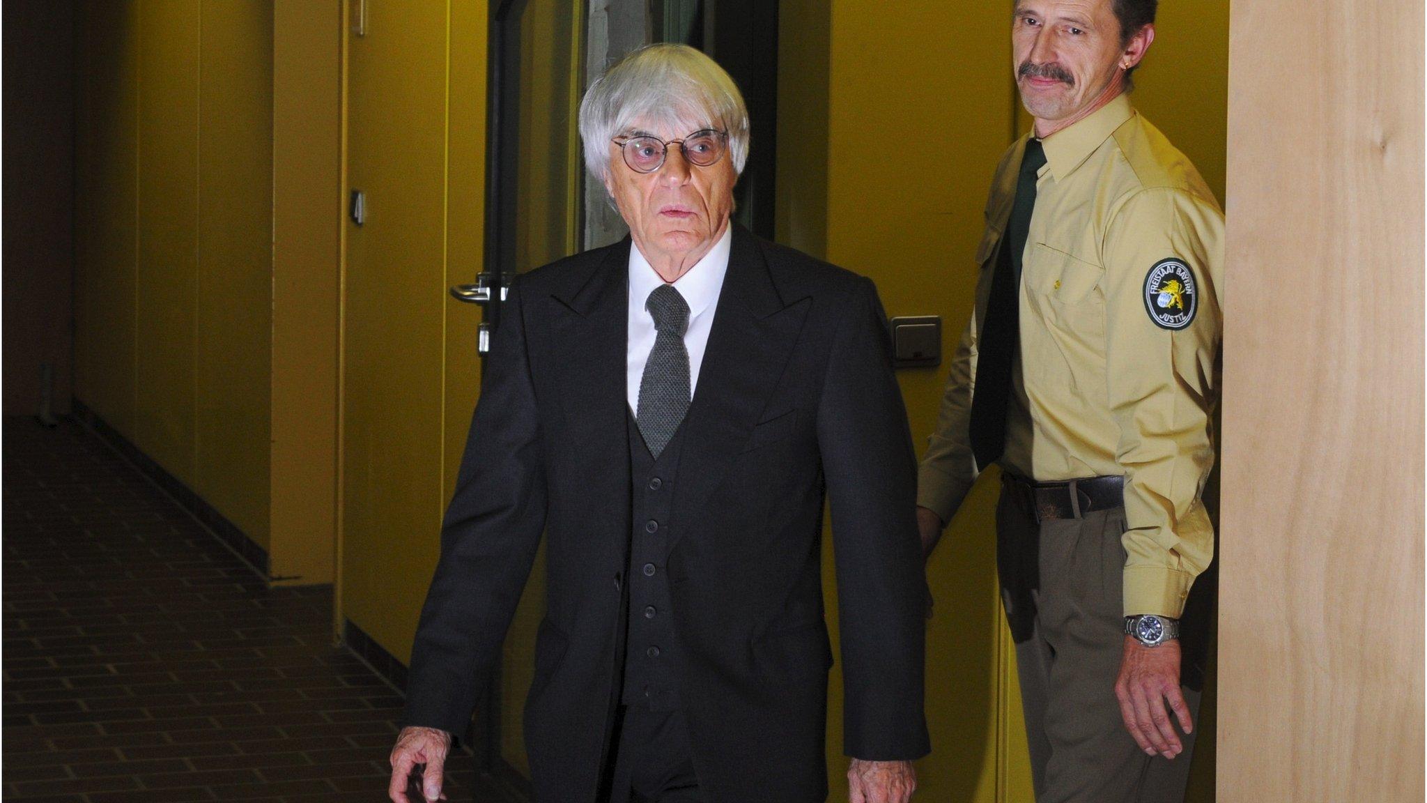 This picture taken on November 10, 2011 shows Formula One boss Bernie Ecclestone leaving the court in Munich, southern Germany