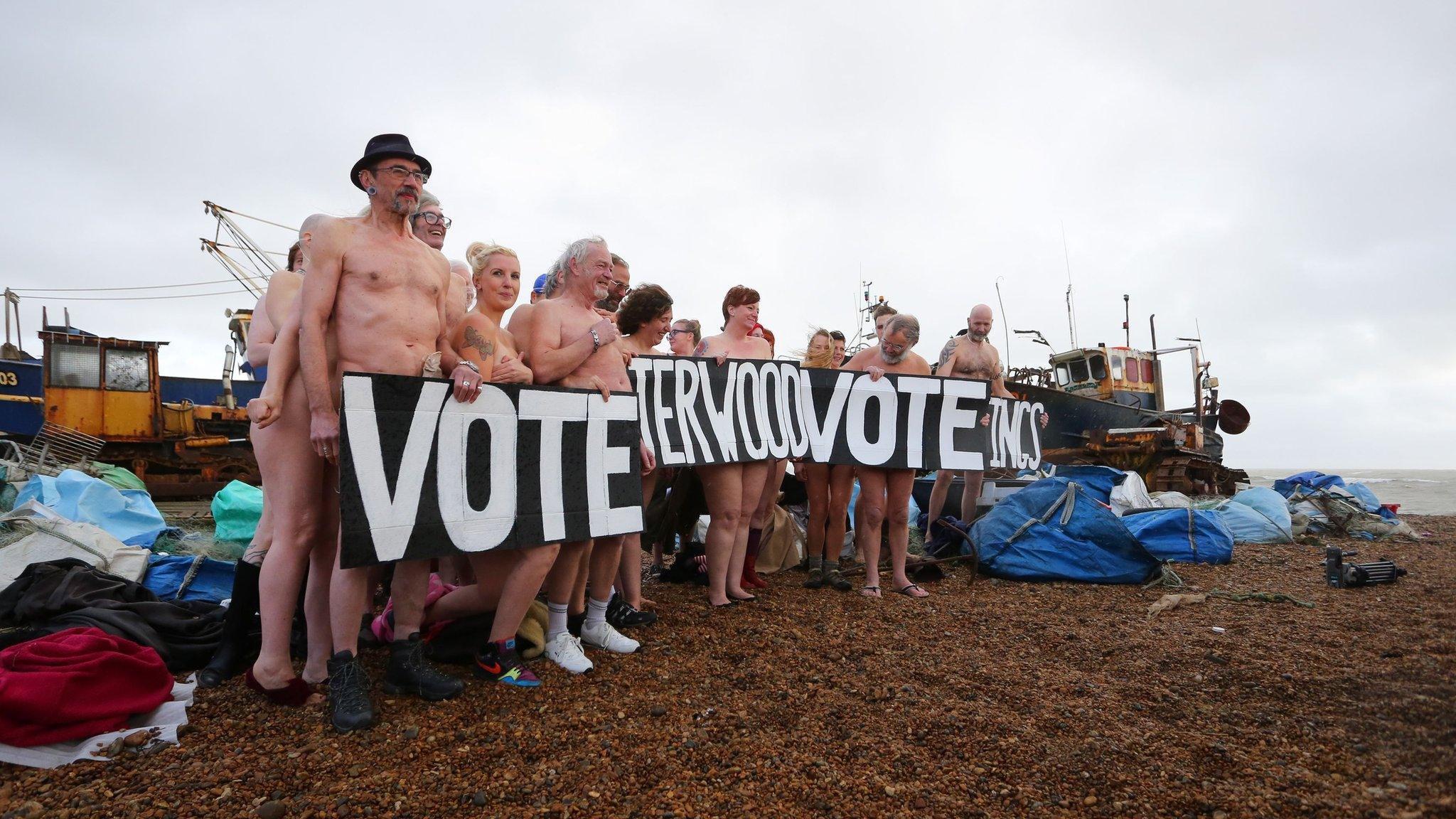 Nude flash mob on Hastings beach