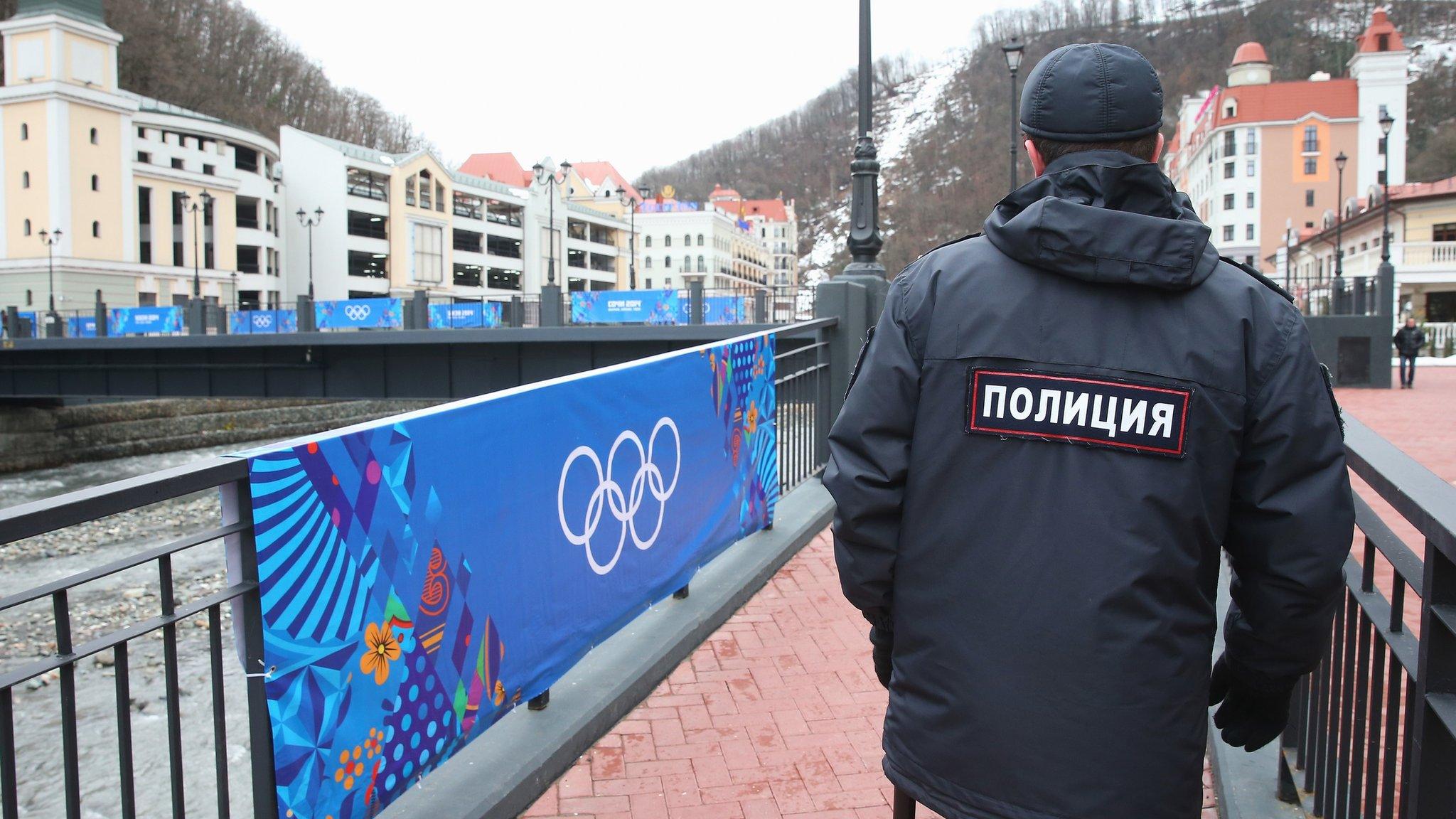 Police in Rosa Khutor village in Sochi on 31 January 2014