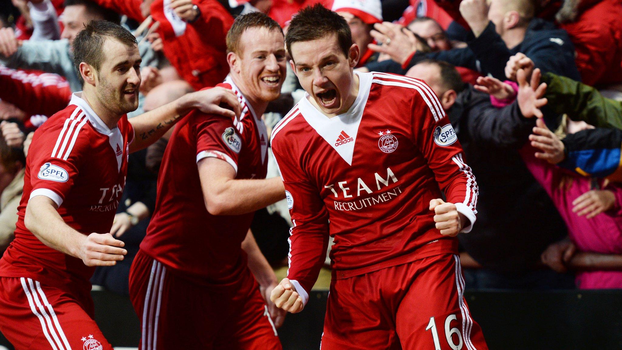 Peter Pawlett (right) celebrates his goal for Aberdeen