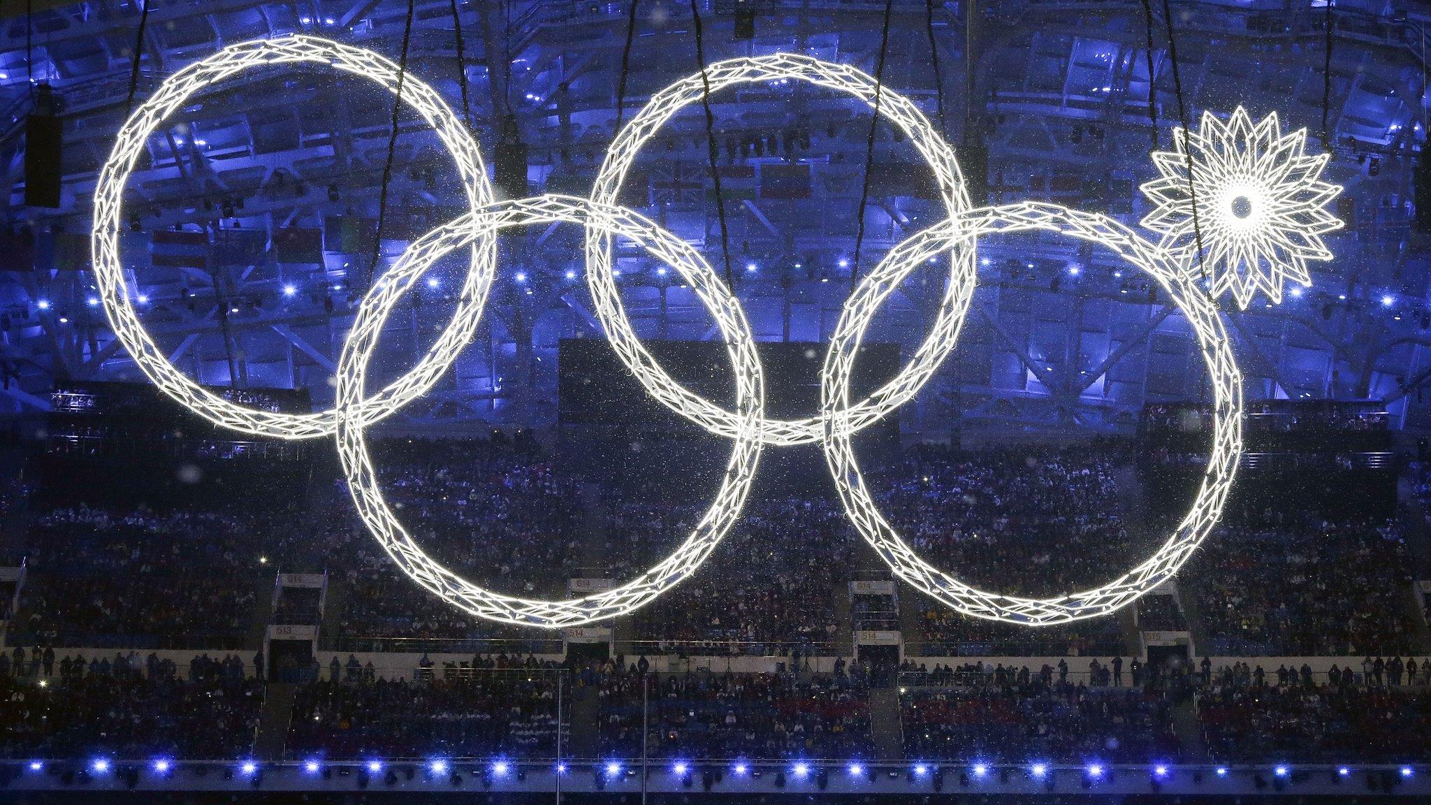 One of the rings forming the Olympic Rings fails to open during the opening ceremony of the 2014 Winter Olympics in Sochi, Russia (7 Feb. 2014)