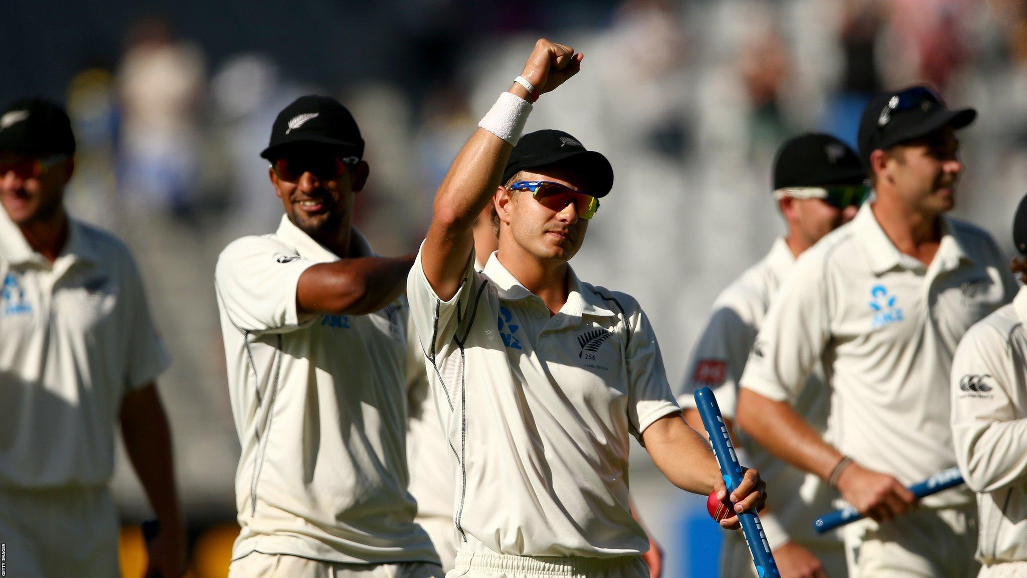 New Zealand's Neil Wagner celebrates victory over India in the first Test.