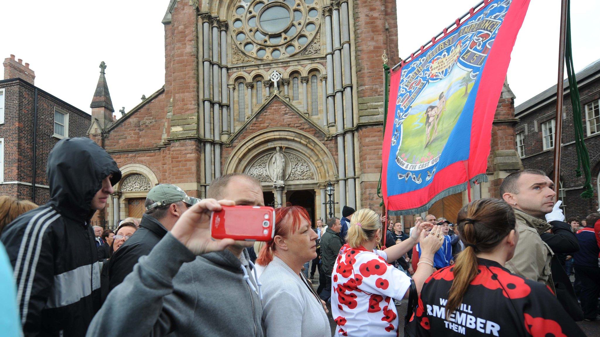 Young Conway Volunteers band passes St Patrick's Church