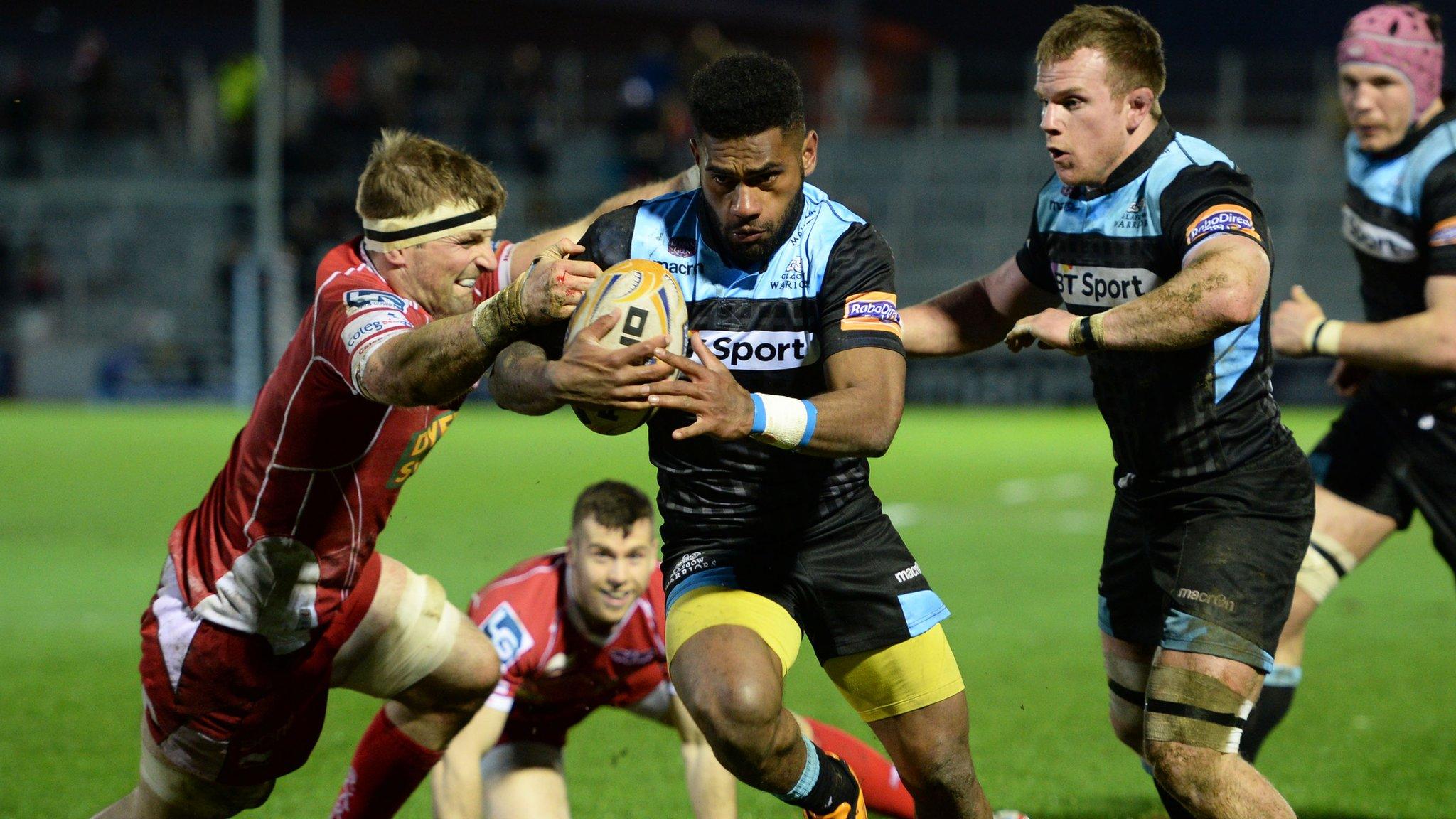 Nikola Matawalu breaks through to score a Glasgow try