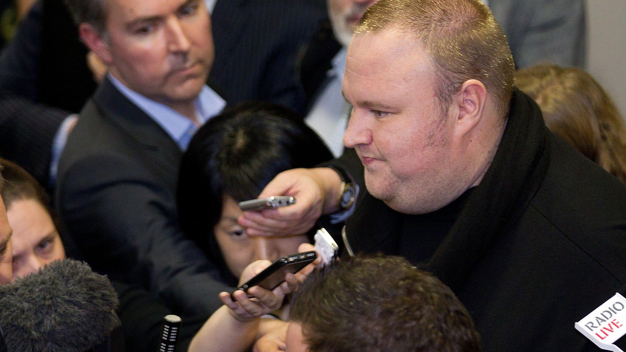 Kim Dotcom interviewed by reporters