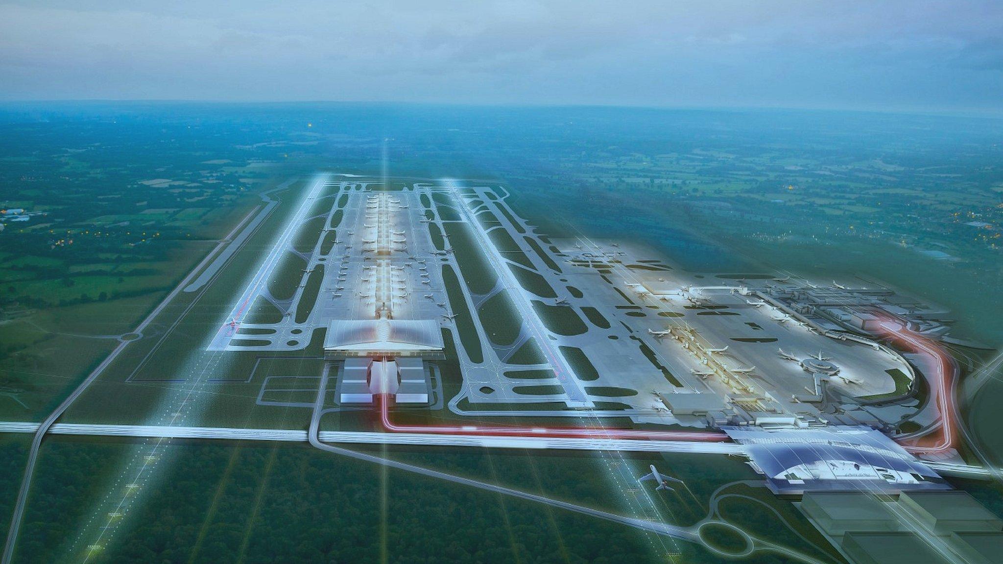 Aerial image of two-runway Gatwick Airport