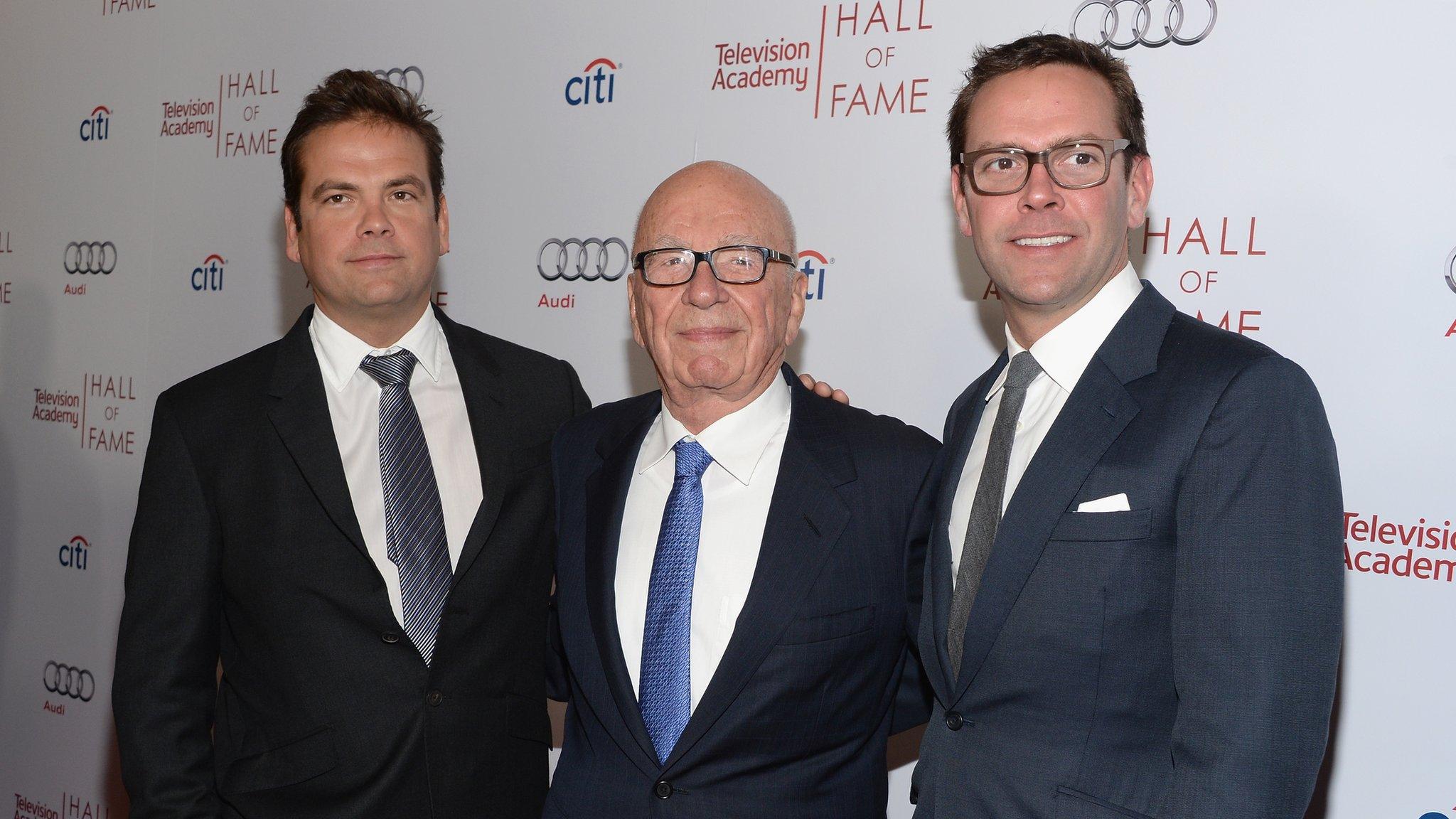 Rupert Murdoch with his two sons James and Lachlan