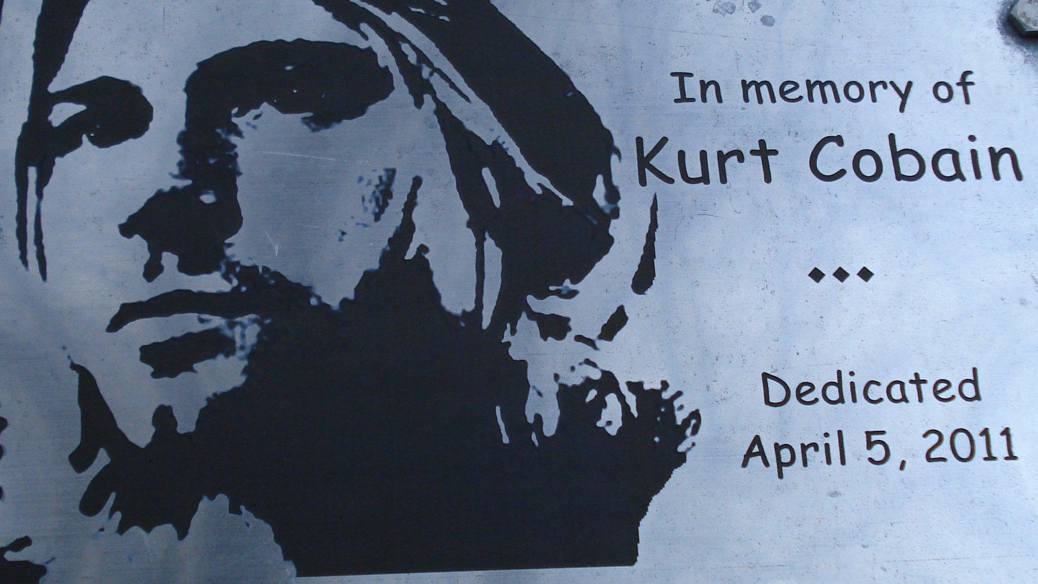 Kurt Cobain plaque at the Cobain Landing in Aberdeen, Washington