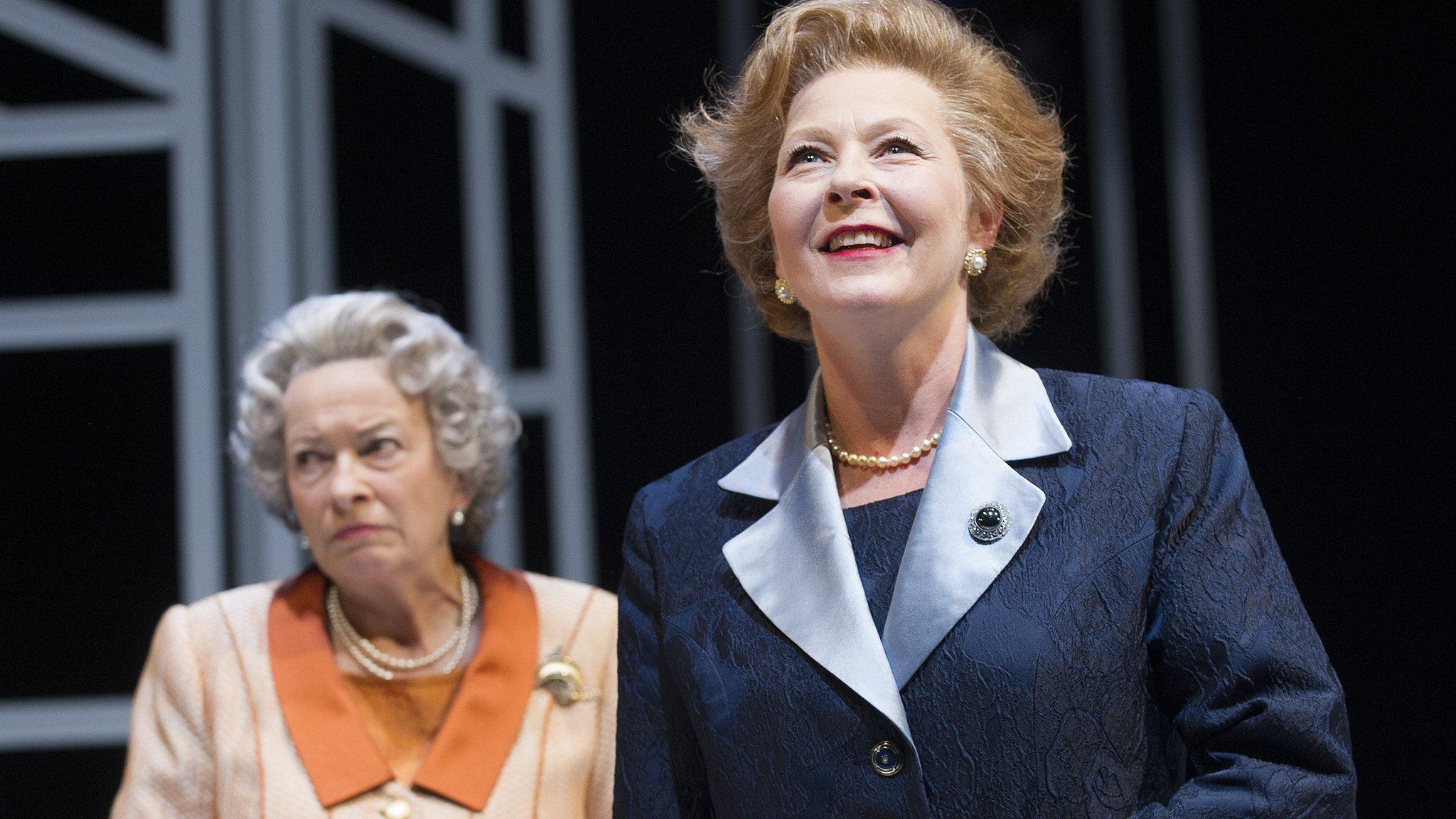 Marion Bailey (left) as Q - the older Queen - and Stella Gonet as T - the older Mrs Thatcher