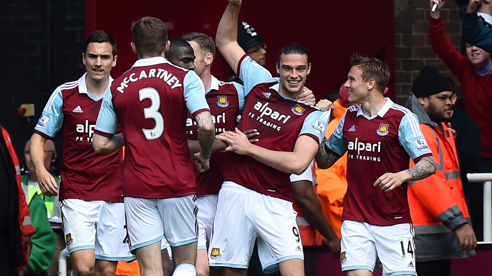 West Ham celebrate during the win over Tottenham at Upton Park