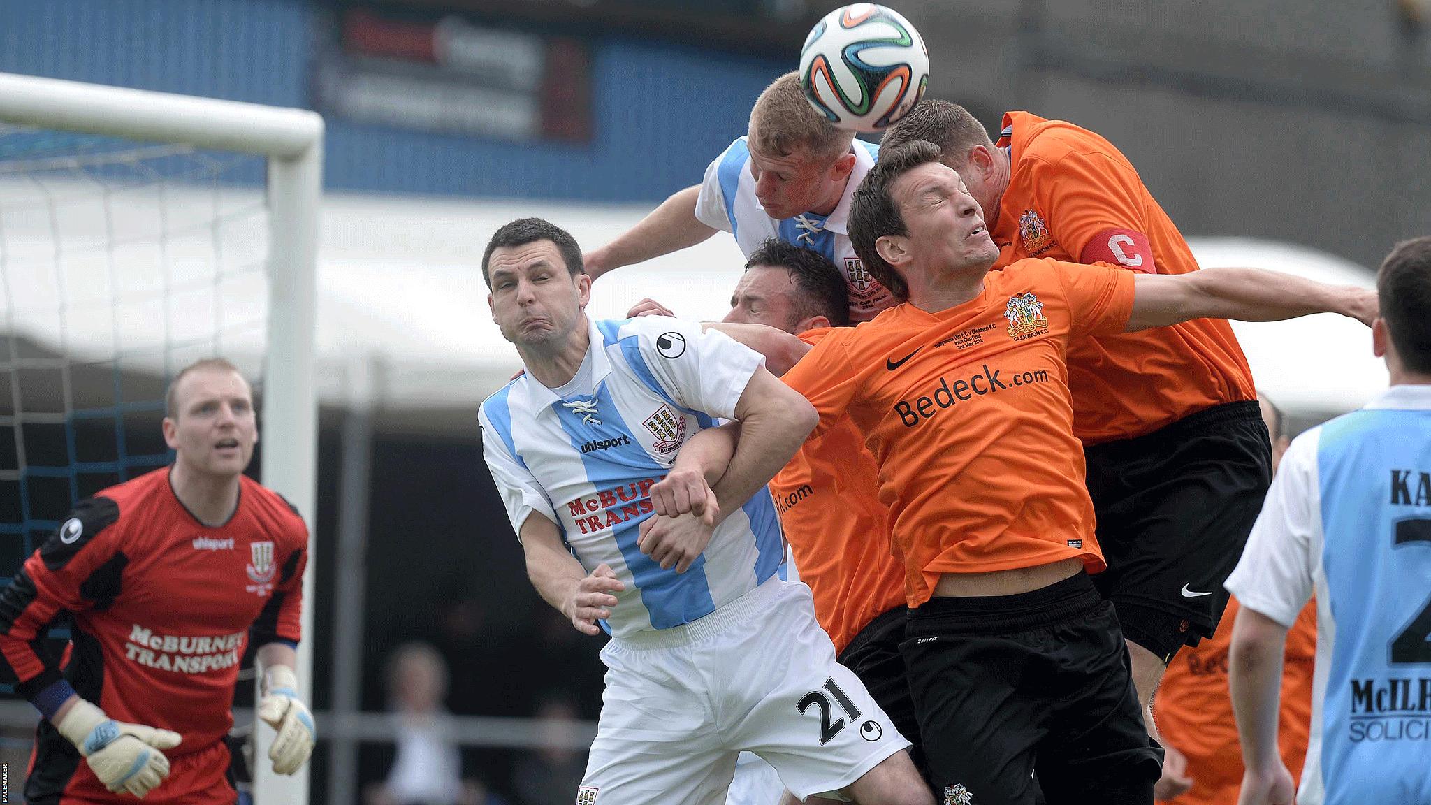 Action from the Irish Cup final between Ballymena and Glenavon