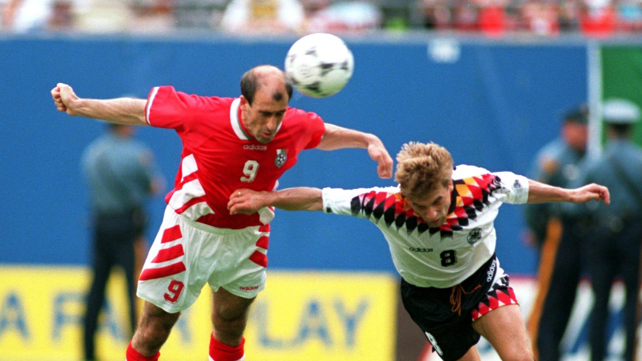 Iordan Letchkov scores for Bulgaria aginst Germany at World Cup 1994.