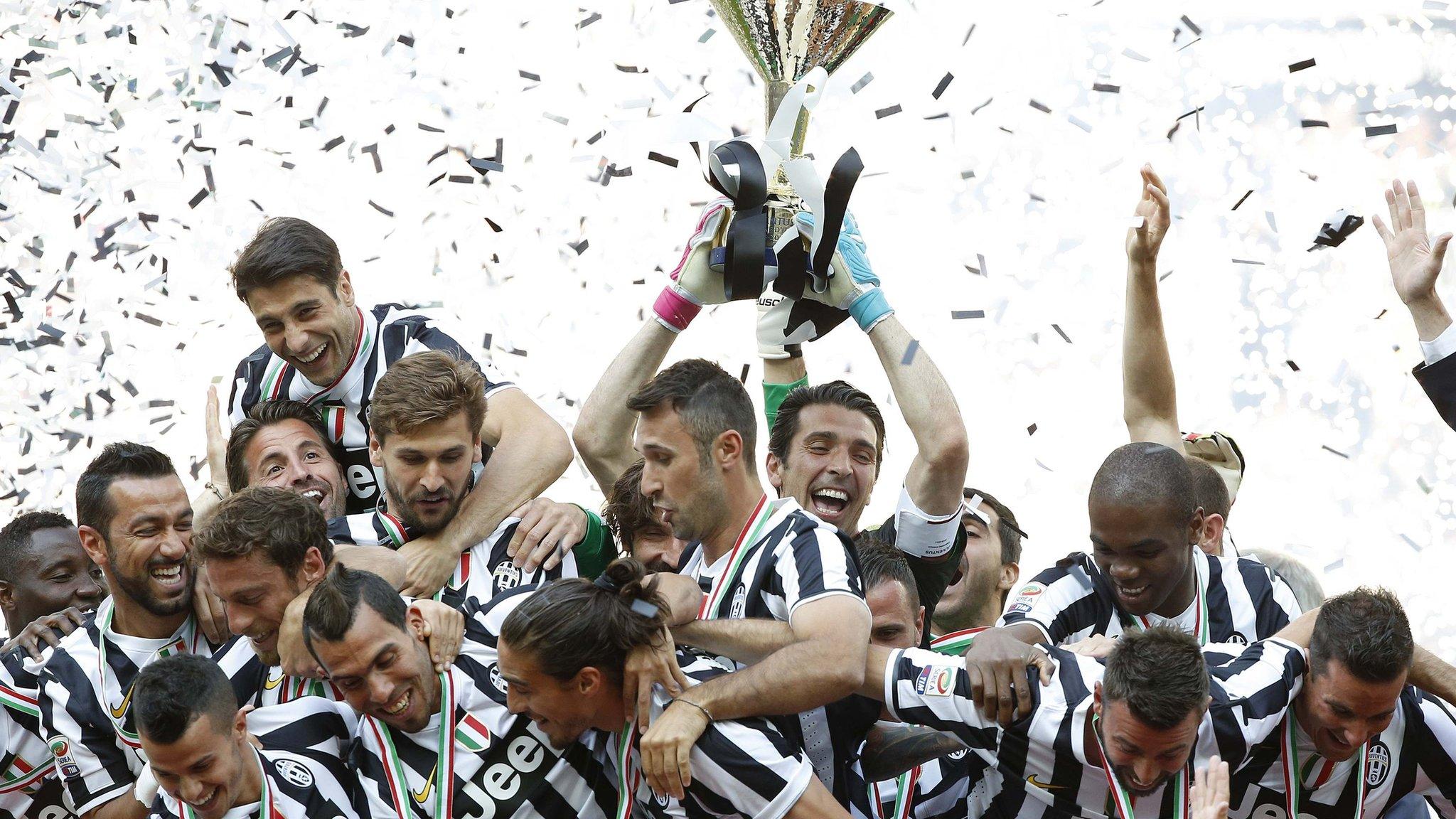 Juventus players celebrated a 30th league title and the third in succession