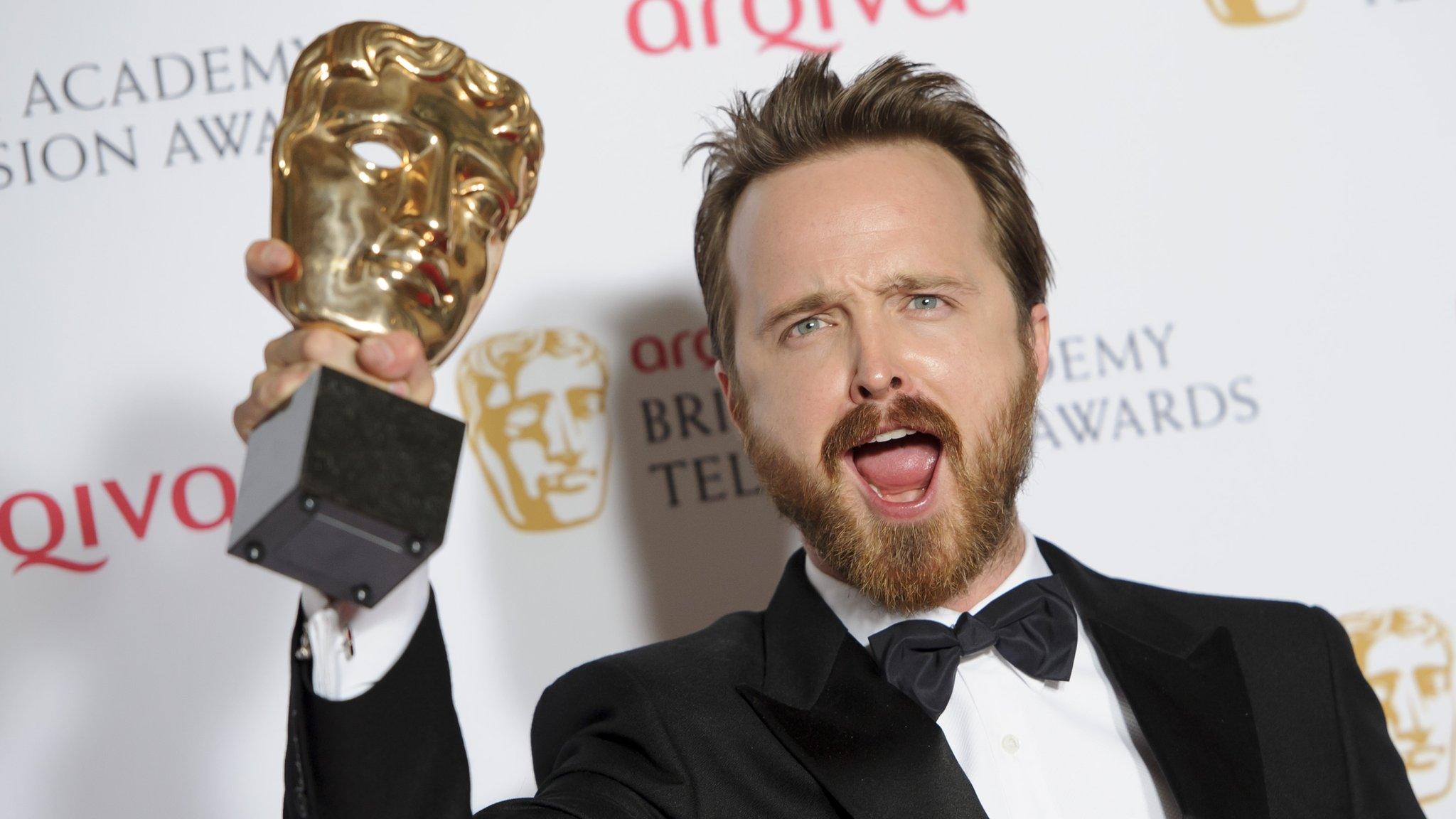 Breaking Bad's Aaron Paul with his Bafta international award