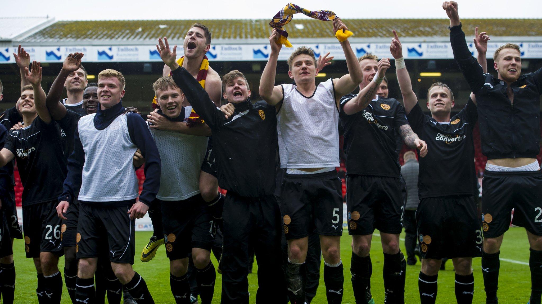 Motherwell celebrate finishing second in the Scottish Premiership