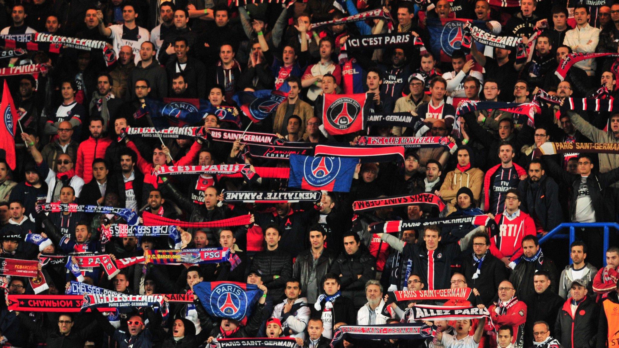 PSG fans during the Uefa Champions League quarter-final game against Chelsea