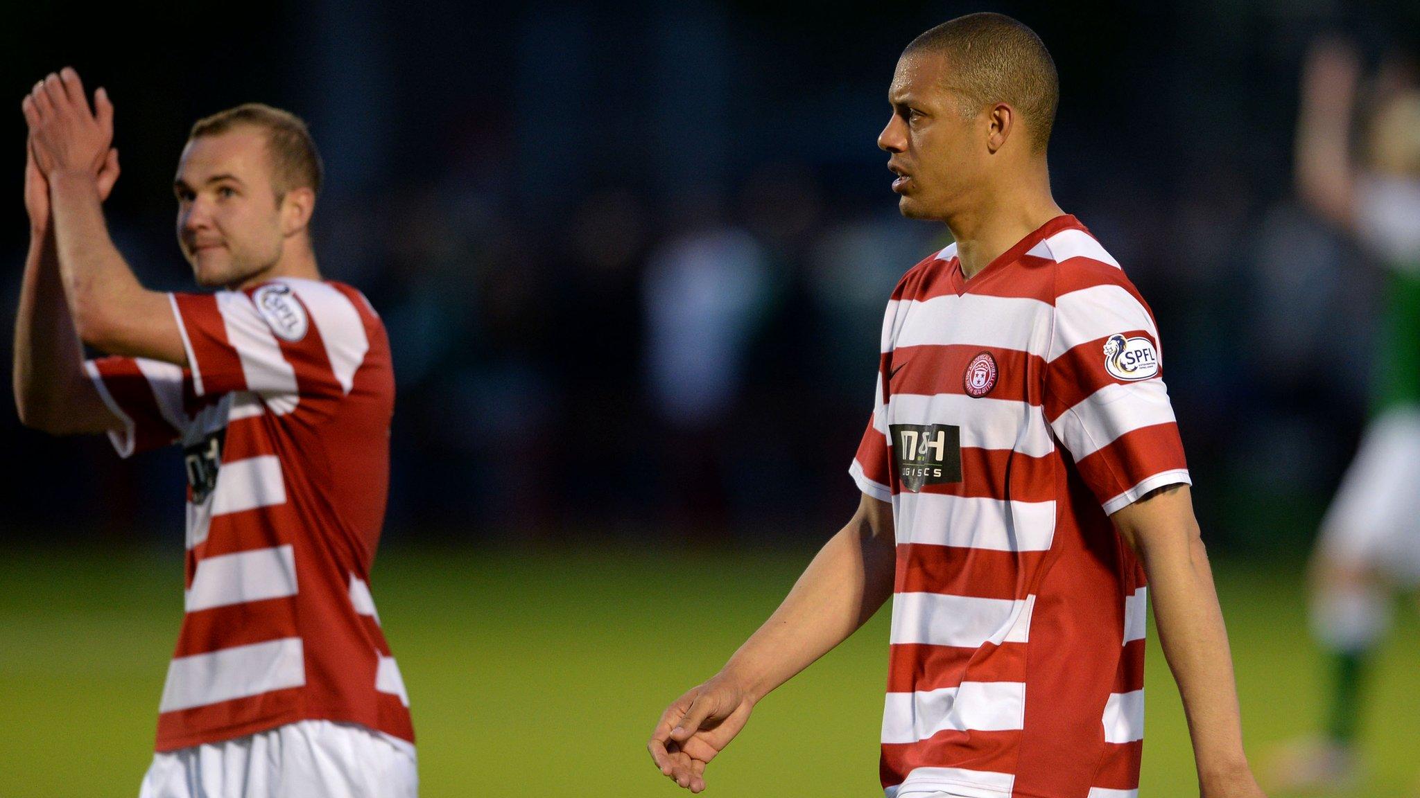 Hamilton Academical players leaving the pitch following the 2-0 defeat by Hibernian